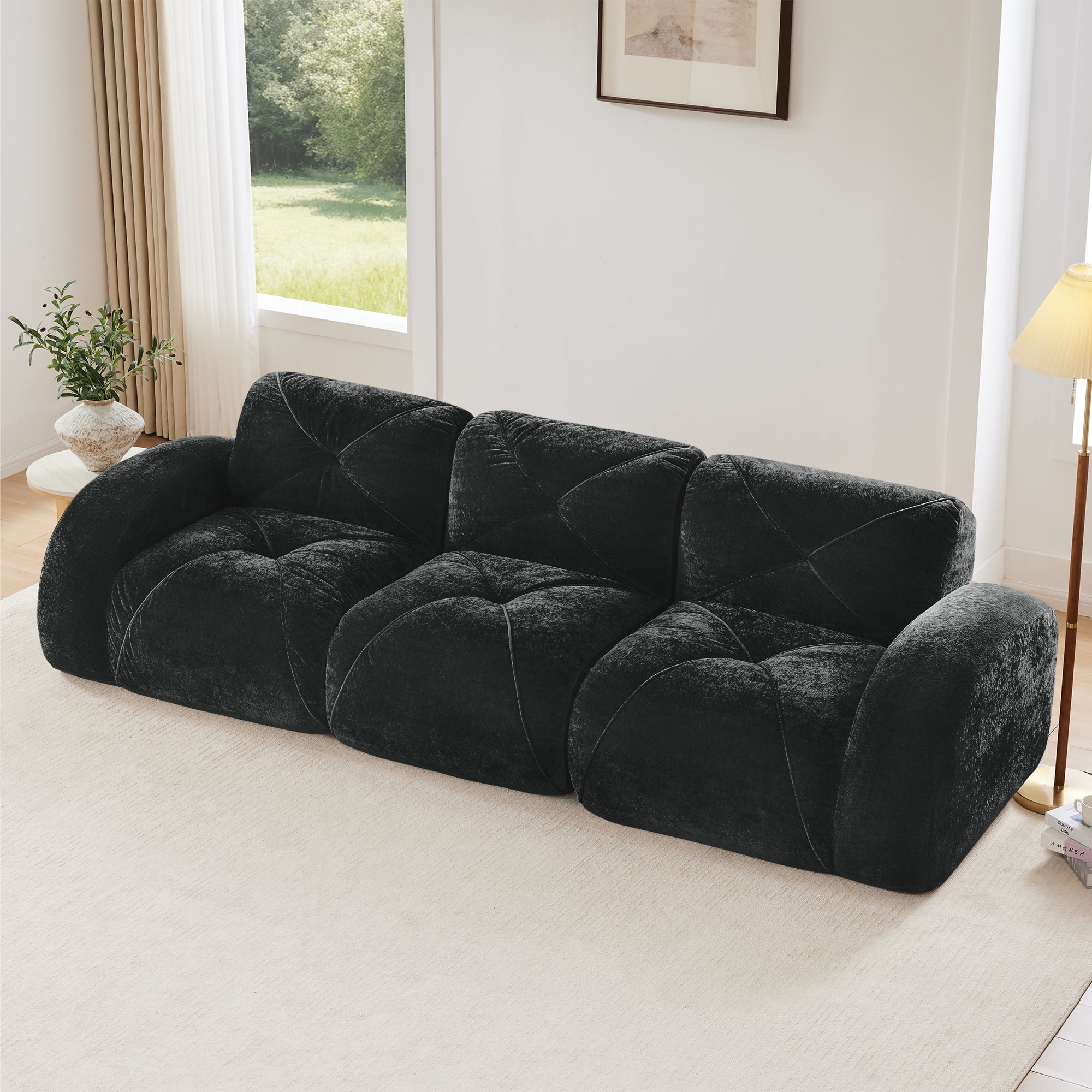 AISWORD 110" 3-Seat Modular Cloud Sectional Sofa, Ultra-Soft Boneless Sectional with 32D High-Density Foam & Anti-Slip Bottom, No Assembly Required