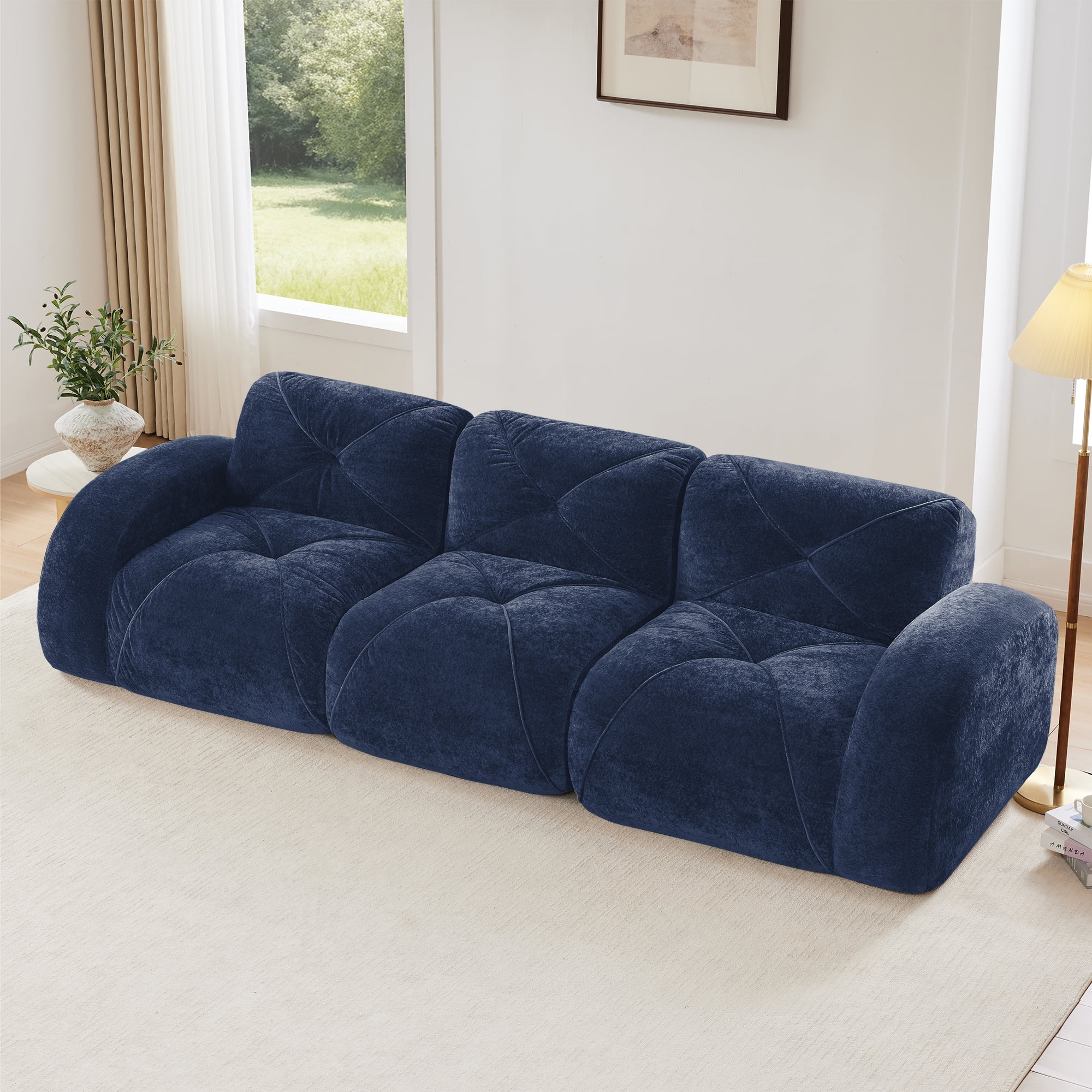 AISWORD 110" 3-Seat Modular Cloud Sectional Sofa, Ultra-Soft Boneless Sectional with 32D High-Density Foam & Anti-Slip Bottom, No Assembly Required