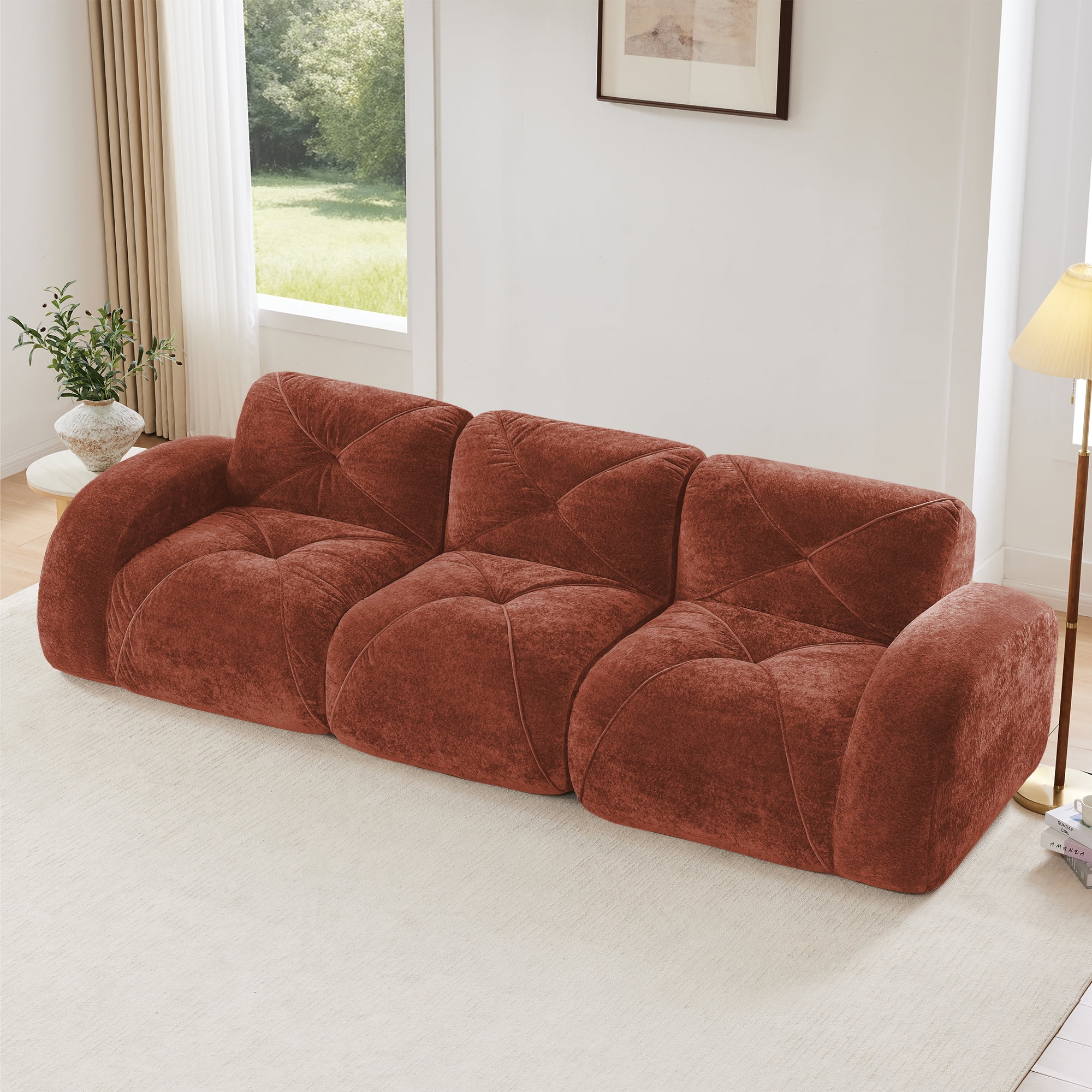 AISWORD 110" 3-Seat Modular Cloud Sectional Sofa, Ultra-Soft Boneless Sectional with 32D High-Density Foam & Anti-Slip Bottom, No Assembly Required