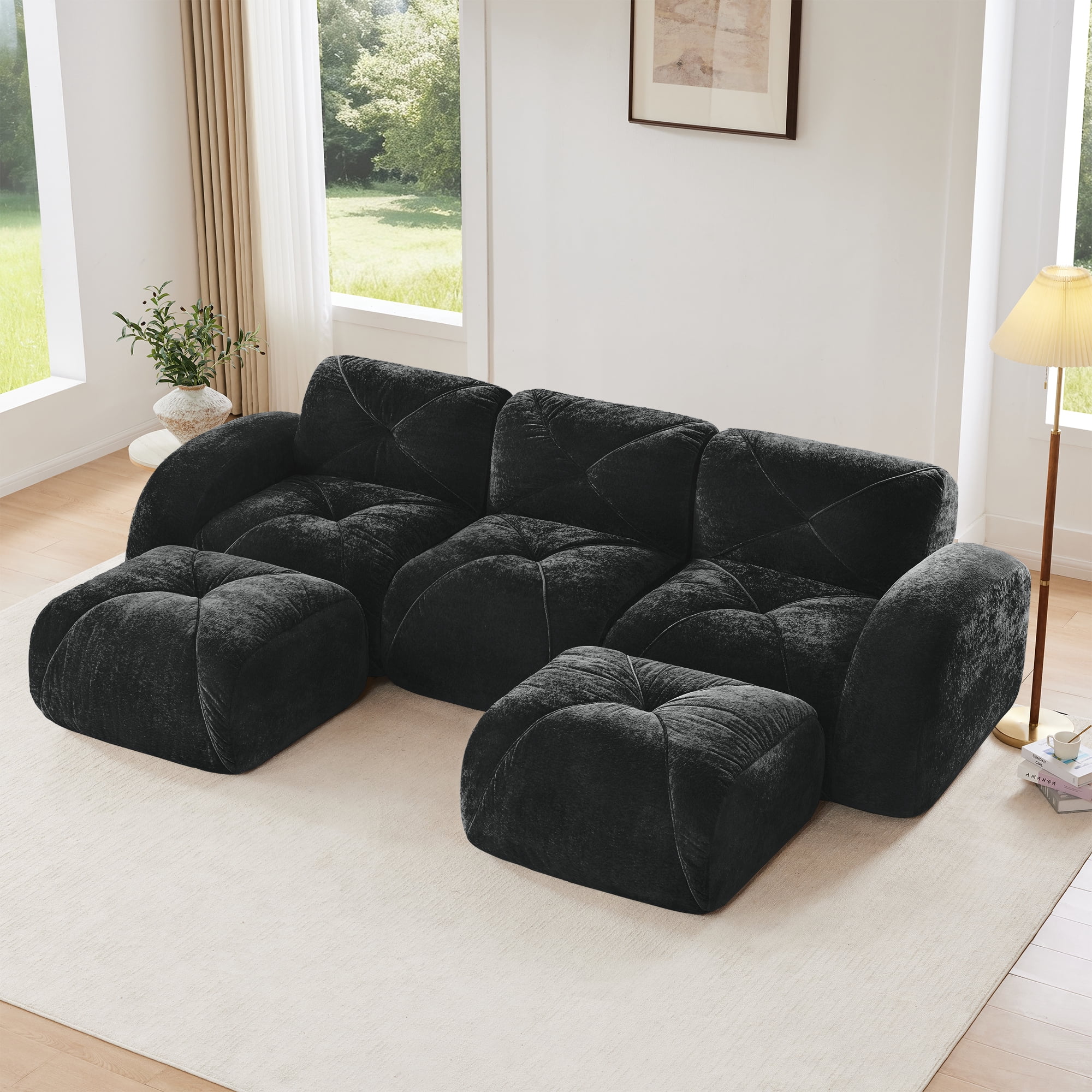 AISWORD 110" 3-Seat U-Shaped Modular Daybed with 2 Ottomans, Ultra-Soft Boneless Sectional with 32D High-Density Foam & Anti-Slip Bottom, No Assembly Required