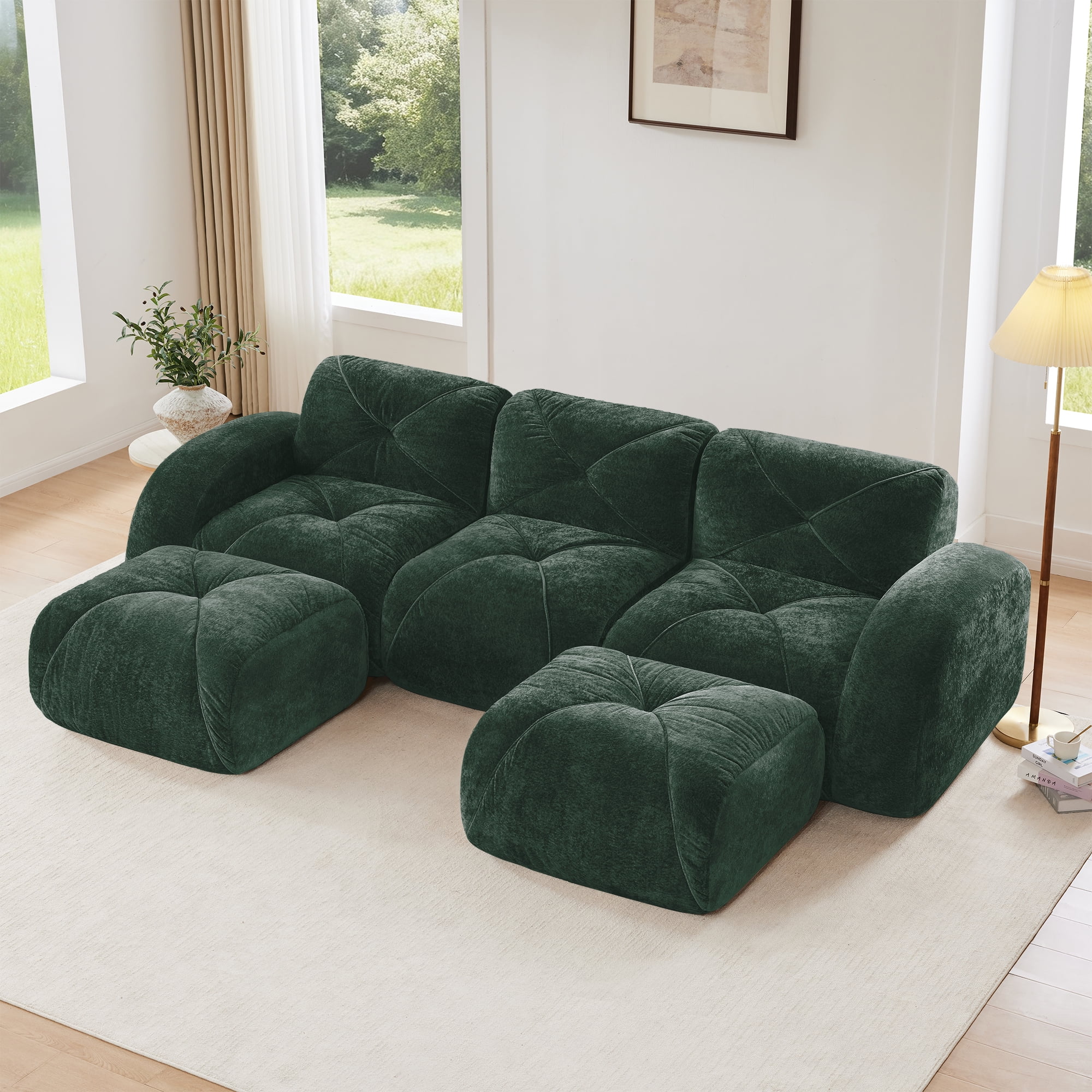 AISWORD 110" 3-Seat U-Shaped Modular Daybed with 2 Ottomans, Ultra-Soft Boneless Sectional with 32D High-Density Foam & Anti-Slip Bottom, No Assembly Required