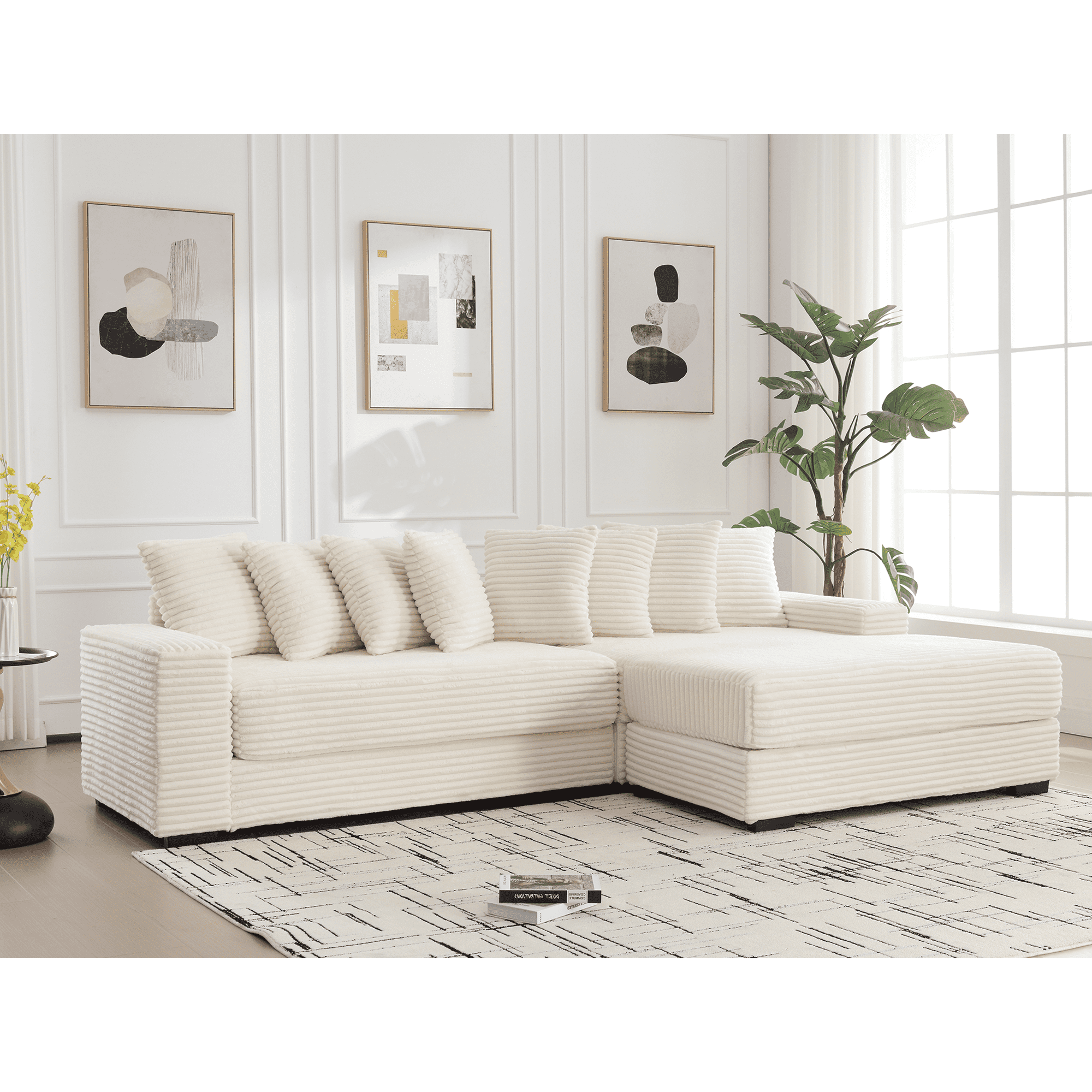 AISWORD 111" Oversized 3-Seat L-Shaped Sectional Sofa with Left Chaise, Luxury Corduroy Fabric Modular Couch with 8 Throw Pillows, Easy Assembly for Living Room