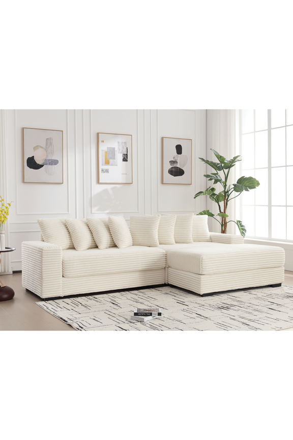 111" Oversized 3-Seat L-Shaped Sectional Sofa with Left Chaise, Luxury Corduroy Fabric Modular Couch with 8 Throw Pillows, Easy Assembly for Living Room