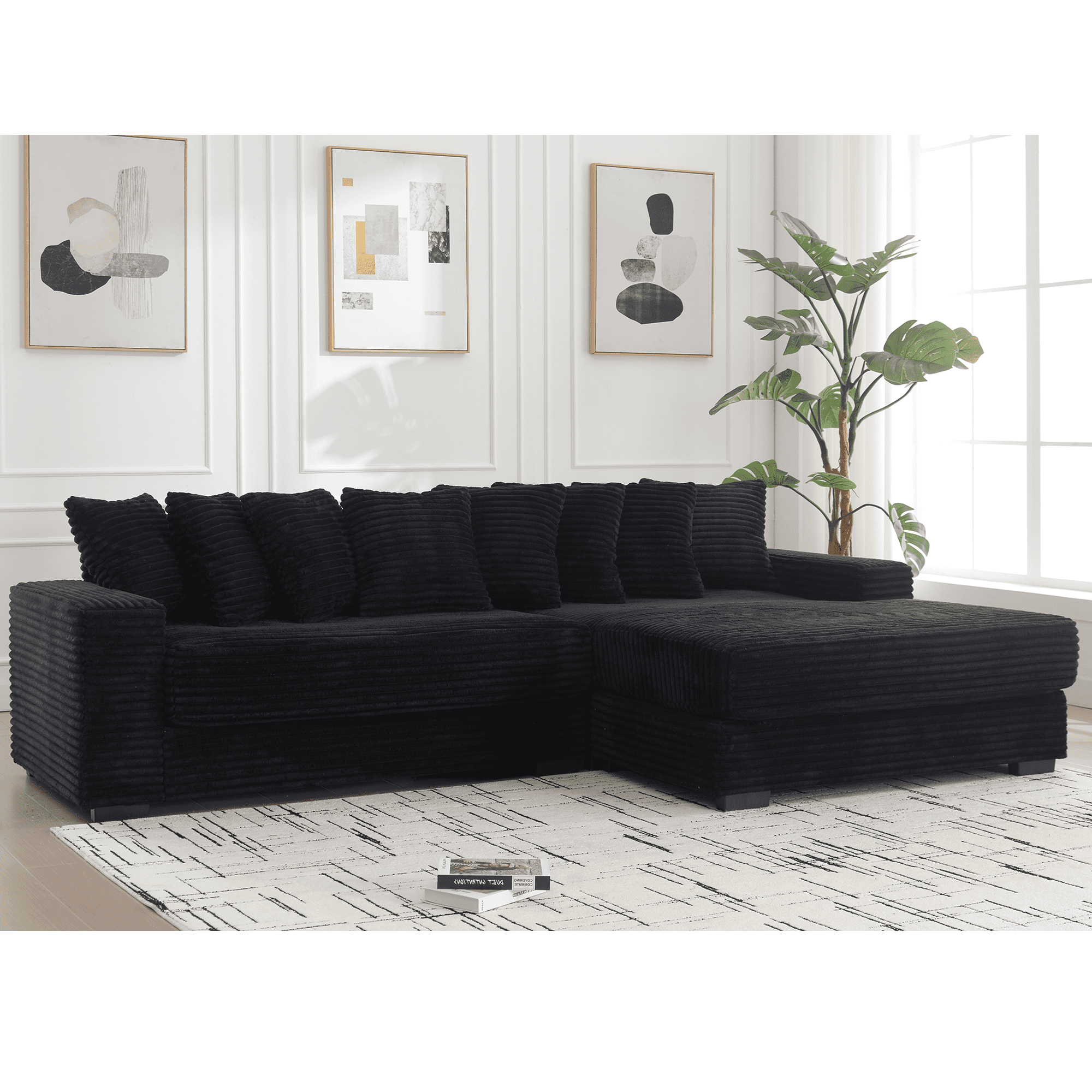 AISWORD 111" Oversized 3-Seat L-Shaped Sectional Sofa with Right Chaise, Luxury Corduroy Fabric Modular Couch with 8 Throw Pillows, Easy Assembly for Living Room