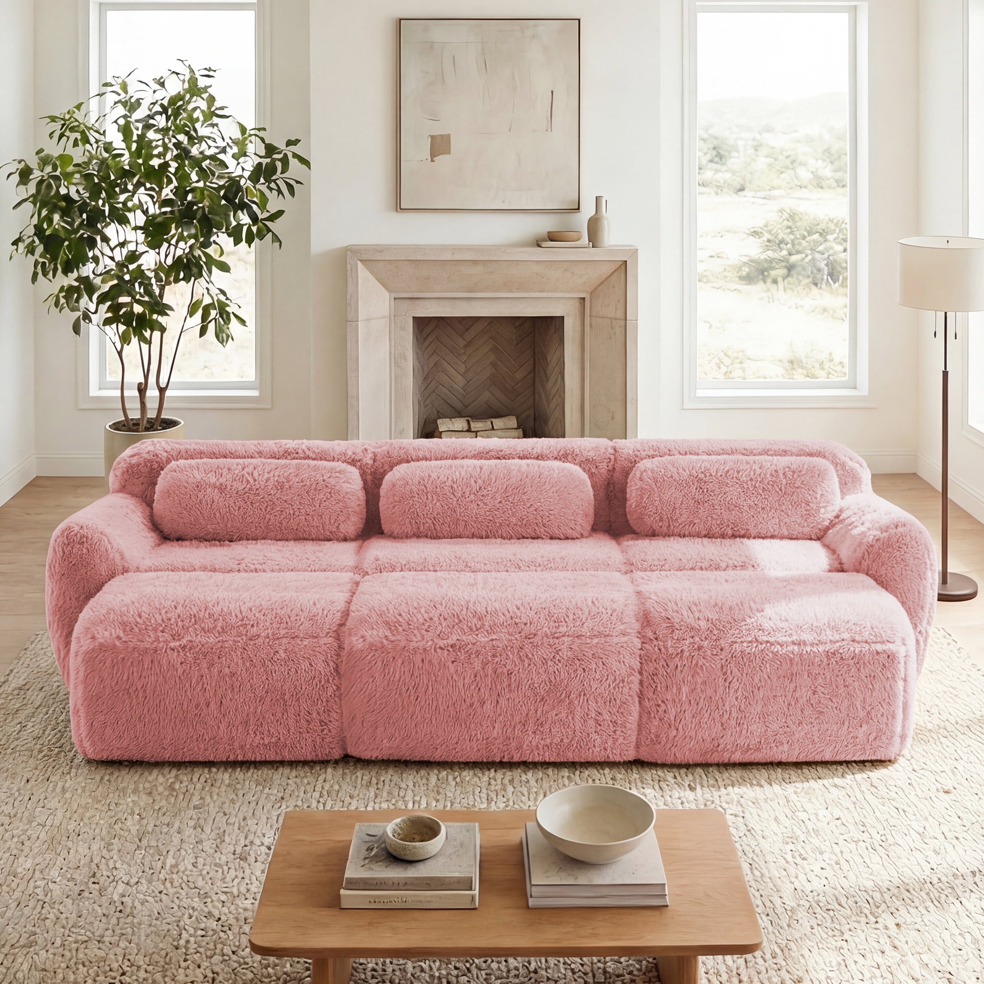 AISWORD 114" 3-Seat U-ShapedModular Cloud Sectional Sofa with 3 Ottoman, Anti-Slip Deep Seat Cloud Sofa, Ready to Use Premium Plush Fabric Boneless Sofa with 32D High-Density Foam&Anti-Slip Bottom