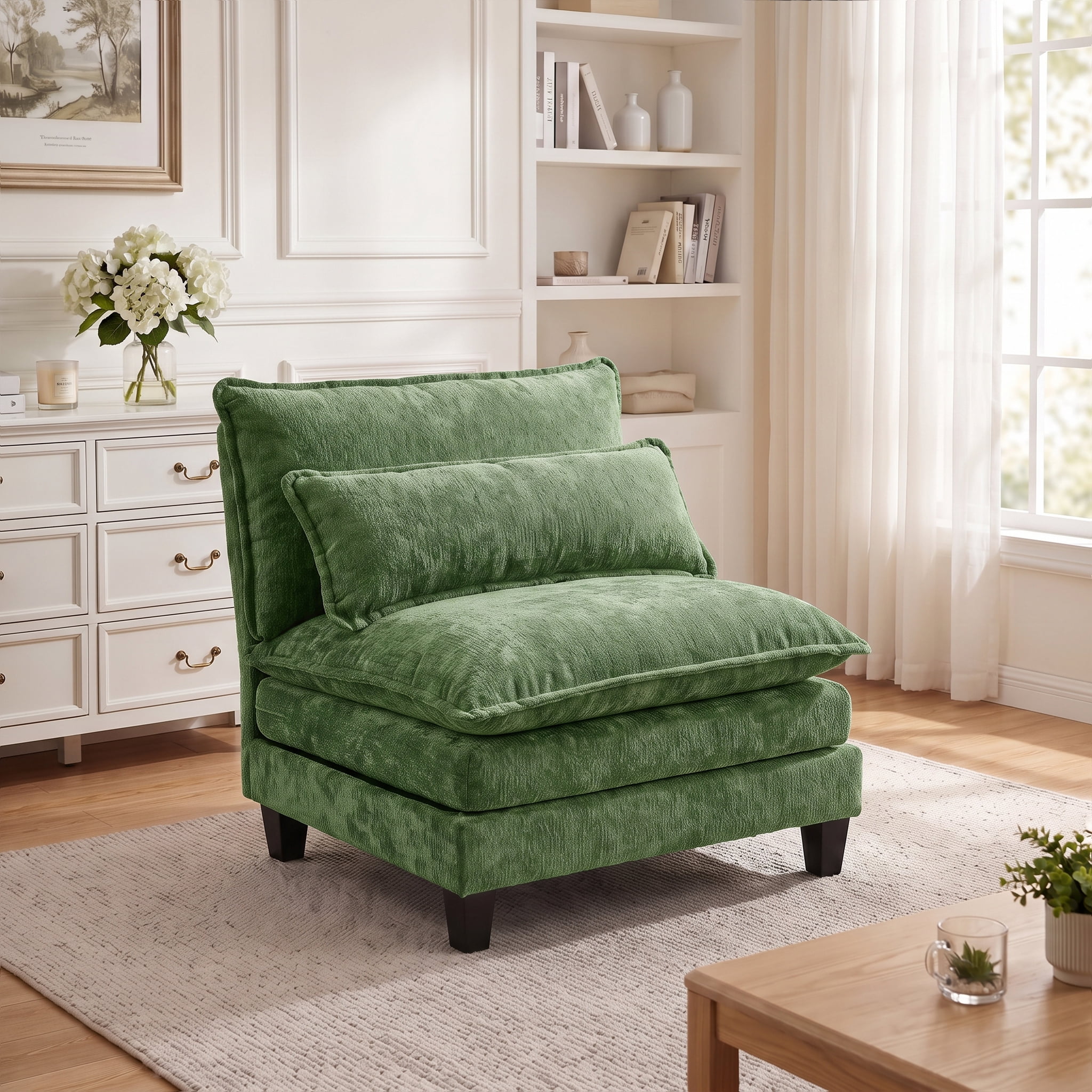 Deep Throw Toy AISWORD Modular Armless Single Sofa Chair, Chenille Upholstered Seat ...