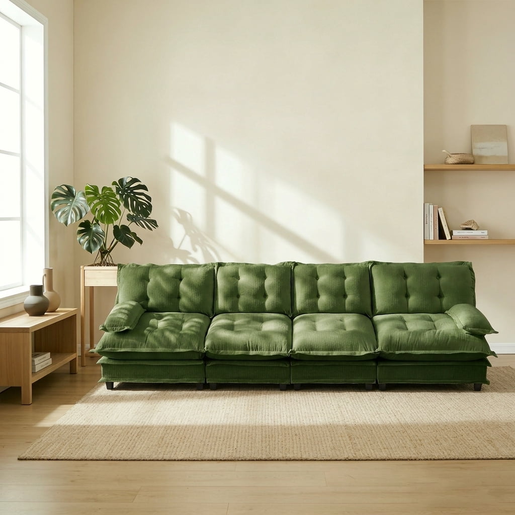 AISWORD 138" 4-Seater Modular Sectional Cloud Sofa, Chenille Fabric Deep Seat Couch with Lattice Decored Cushions