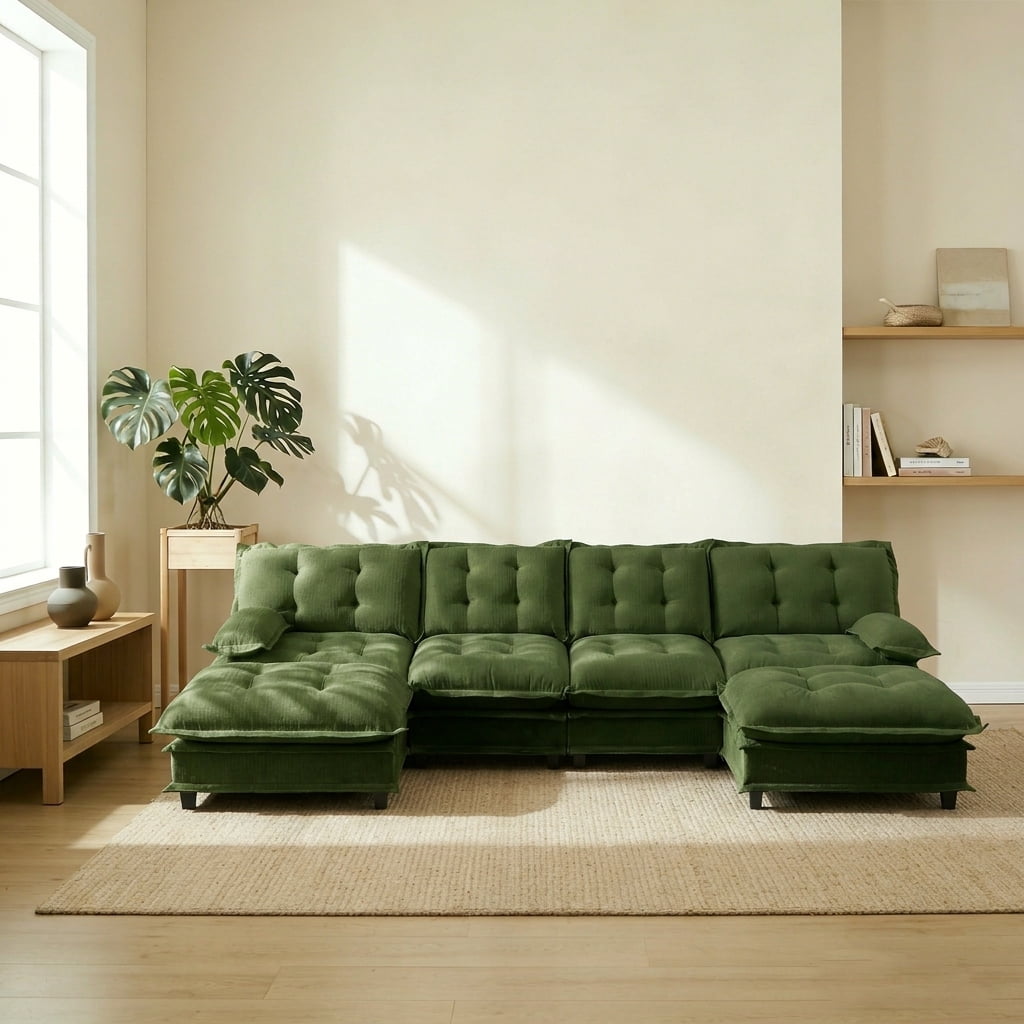 AISWORD 138" U-Shaped Modular Sectional Cloud Sofa with 2 Ottomans, Chenille Fabric Deep Seat Couch with Lattice Decored Cushions