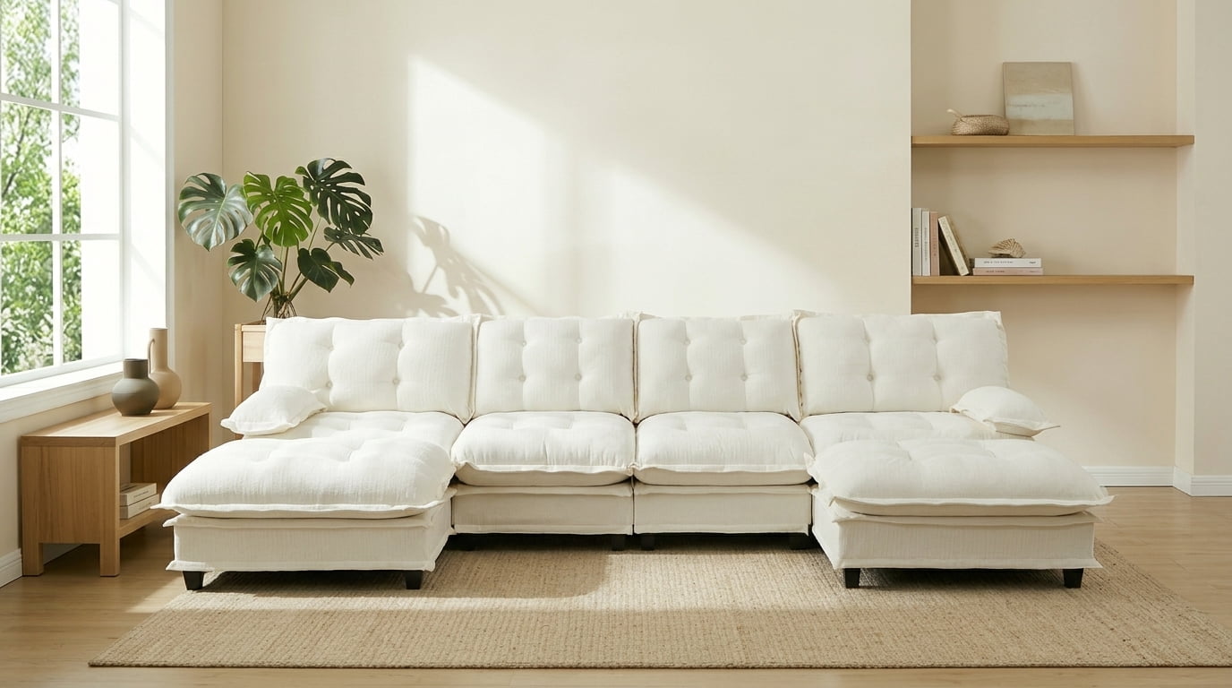AISWORD 138" U-Shaped Modular Sectional Cloud Sofa with 2 Ottomans, Chenille Fabric Deep Seat Couch with Lattice Decored Cushions