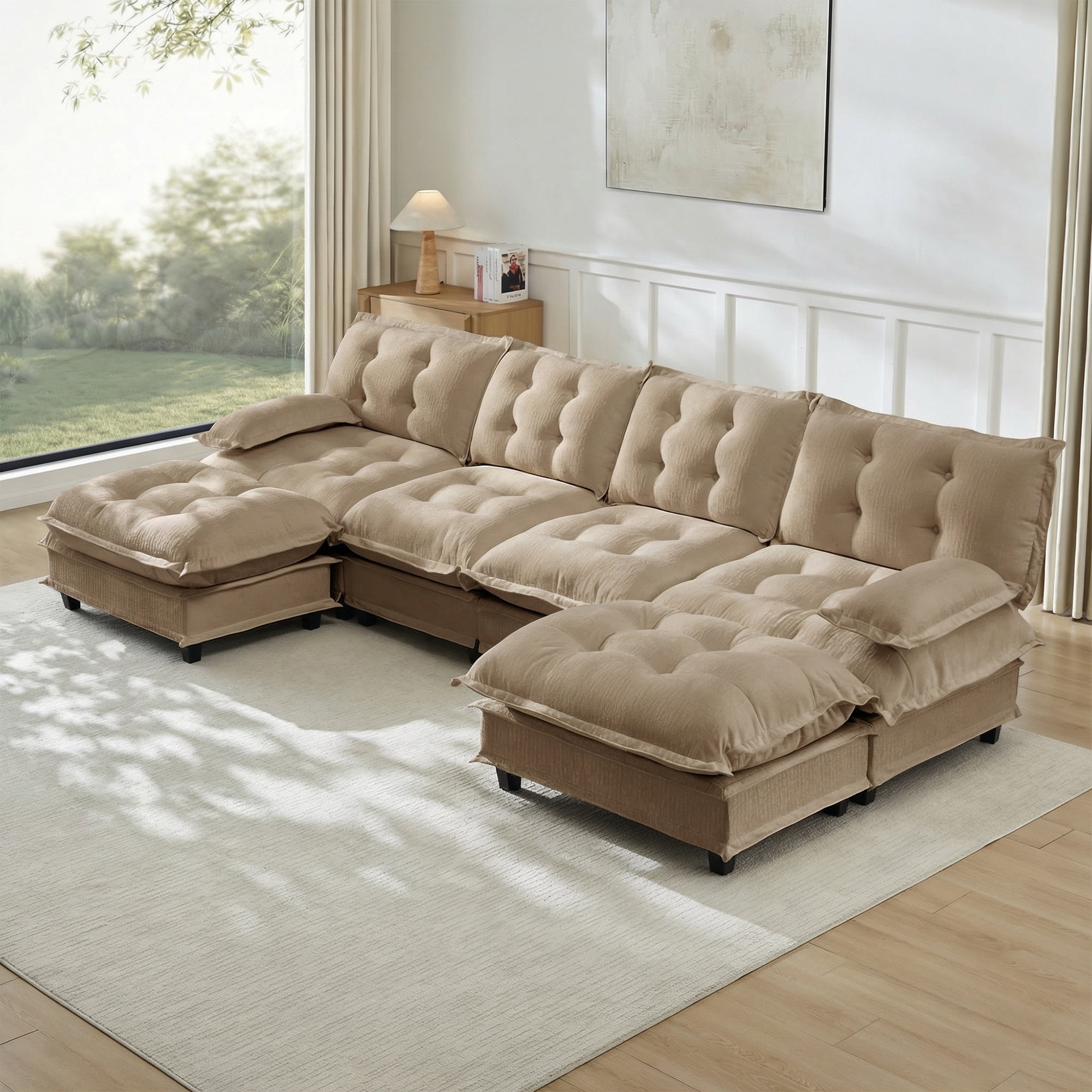AISWORD 138" U-Shaped Modular Sectional Cloud Sofa with 2 Ottomans, Chenille Fabric Deep Seat Couch with Lattice Decored Cushions