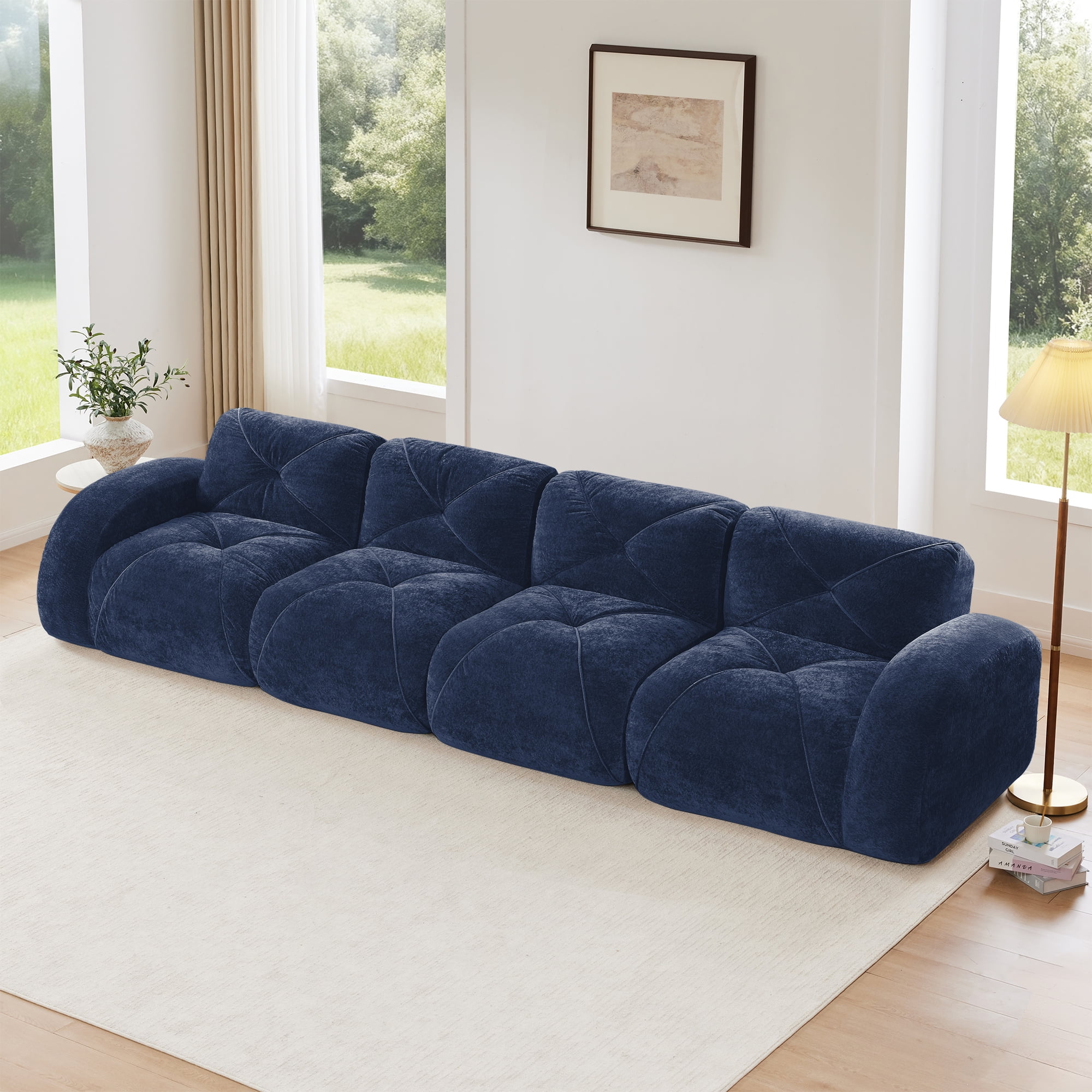 AISWORD 140" 4-Seat Extra-Wide Modular Cloud Sectional Sofa, Ultra-Soft Boneless Sectional with 32D High-Density Foam & Anti-Slip Bottom, No Assembly Required