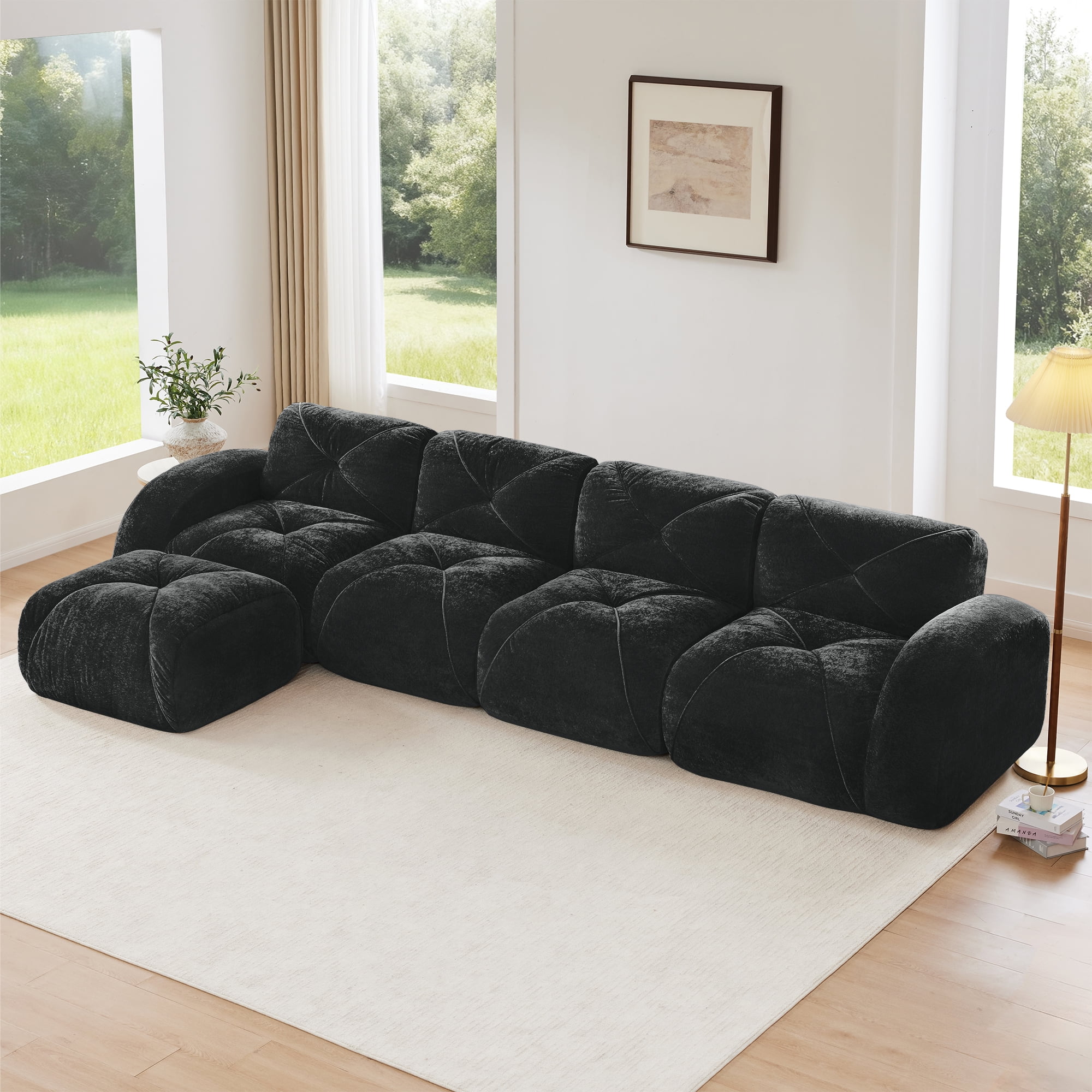 AISWORD 140" 4-Seat L-Shaped Modular Sectional with 1 Ottoman, Ultra-Soft Boneless Sectional with 32D High-Density Foam & Anti-Slip Bottom, No Assembly Required