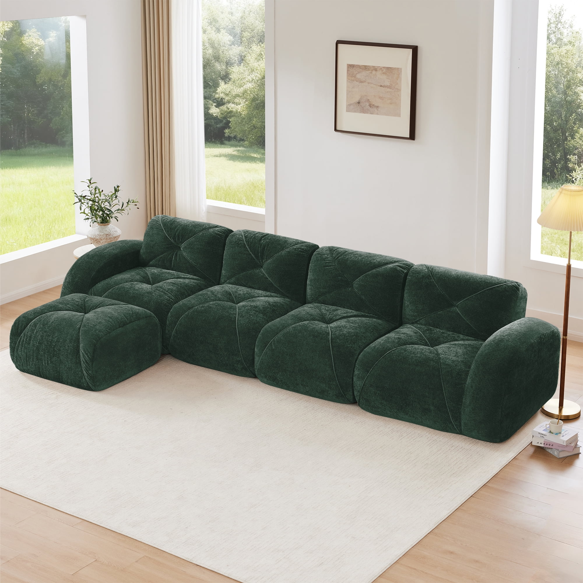 AISWORD 140" 4-Seat L-Shaped Modular Sectional with 1 Ottoman, Ultra-Soft Boneless Sectional with 32D High-Density Foam & Anti-Slip Bottom, No Assembly Required