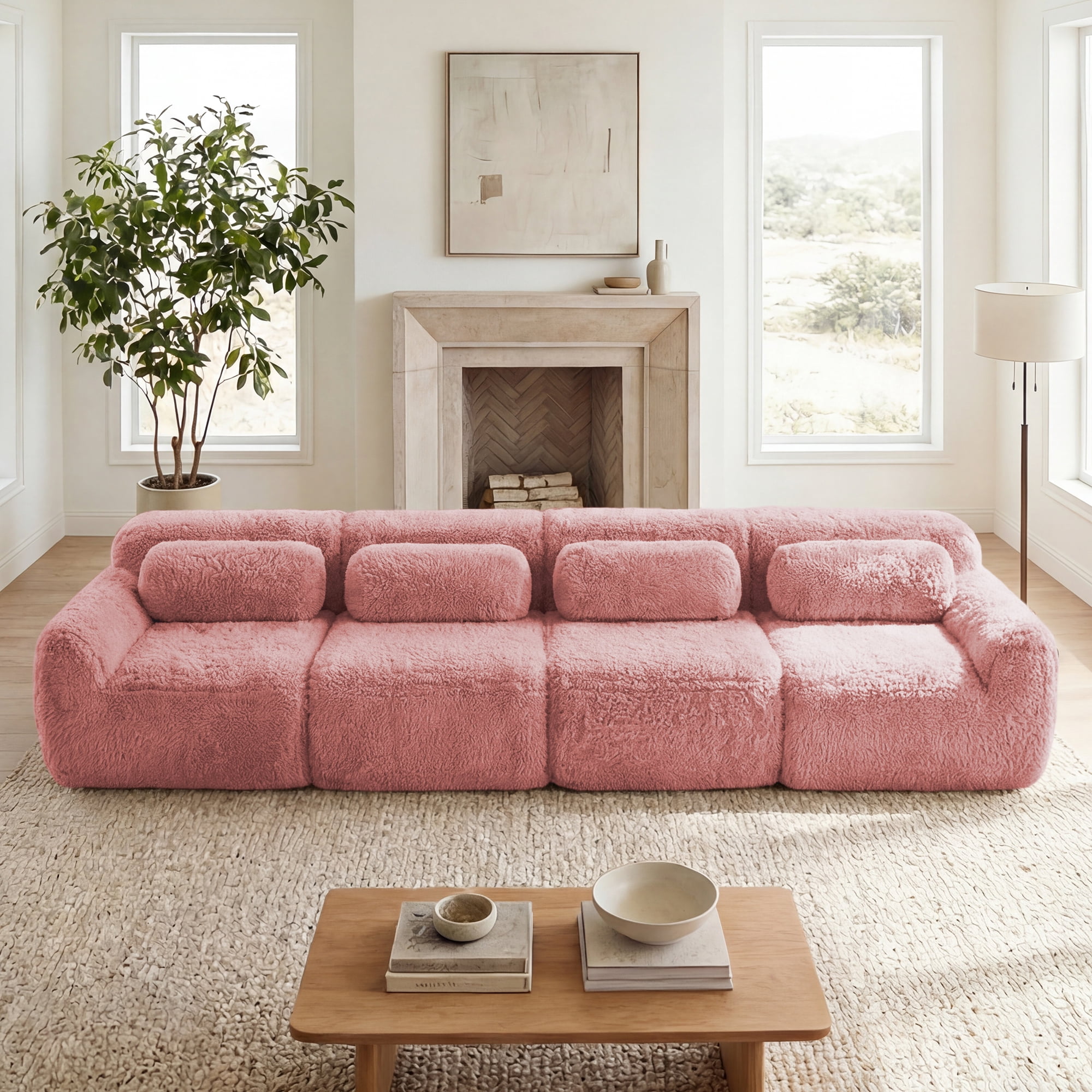 AISWORD 149" 4-Seat Modular Cloud Sectional Sofa, Anti-Slip Deep Seat Cloud Sofa, Ready to Use Premium Plush Fabric Boneless Sofa with 32D High-Density Foam&Anti-Slip Bottom