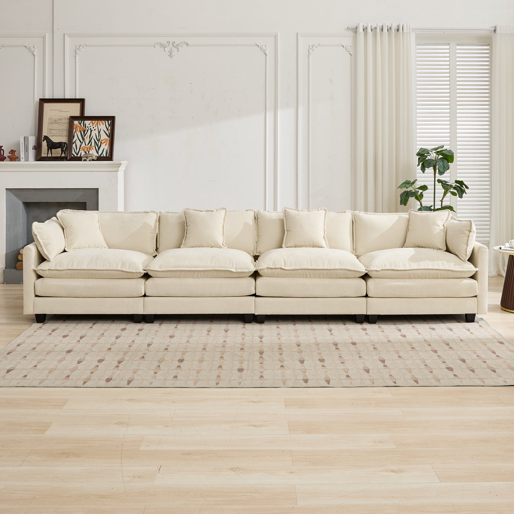 AISWORD 150" Extra Wide Modular Cloud Sofa, 4-Seater Sectional Couch with Double-Layer High-Elastic Sponge, Breathable Chenille Fabric Comfy Upholstered Settee for Living Room