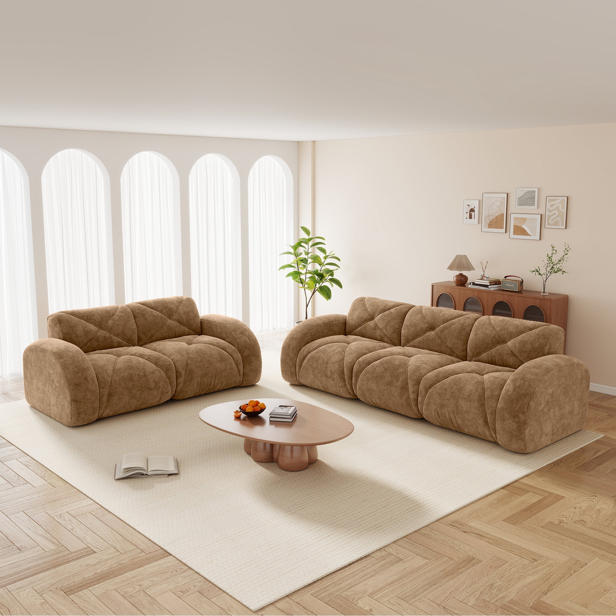 AISWORD 2-Piece Modular Sofa Set (1 Loveseat & 1 Sofa Combo), 5-Seat Total Ultra-Soft Boneless Cloud Couches with 32D High-Density Foam & Anti-Slip Bottom, No Assembly Required