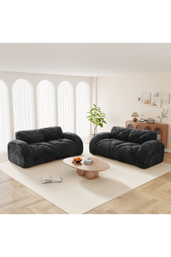 2-Piece Sofa Set (Two Separate 2-Seater Loveseats), Ultra-Soft Boneless Cloud Couches with 32D High-Density Foam & Anti-Slip Bottom, No Assembly Required