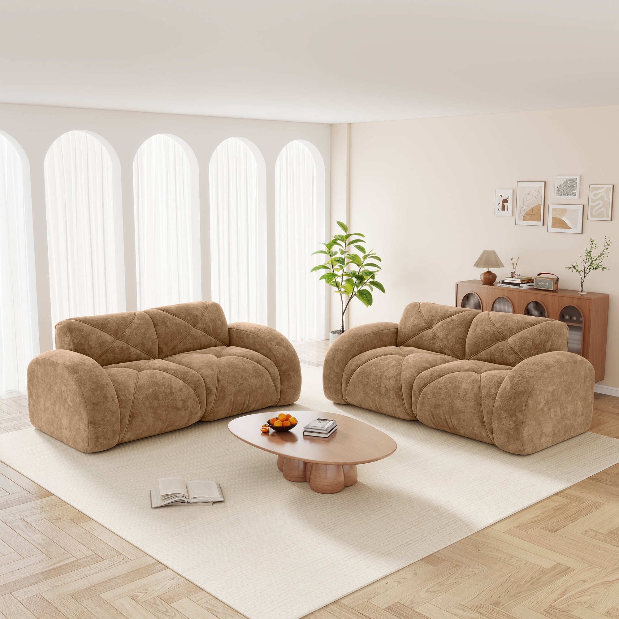 AISWORD 2-Piece Sofa Set (Two Separate 2-Seater Loveseats), Ultra-Soft Boneless Cloud Couches with 32D High-Density Foam & Anti-Slip Bottom, No Assembly Required