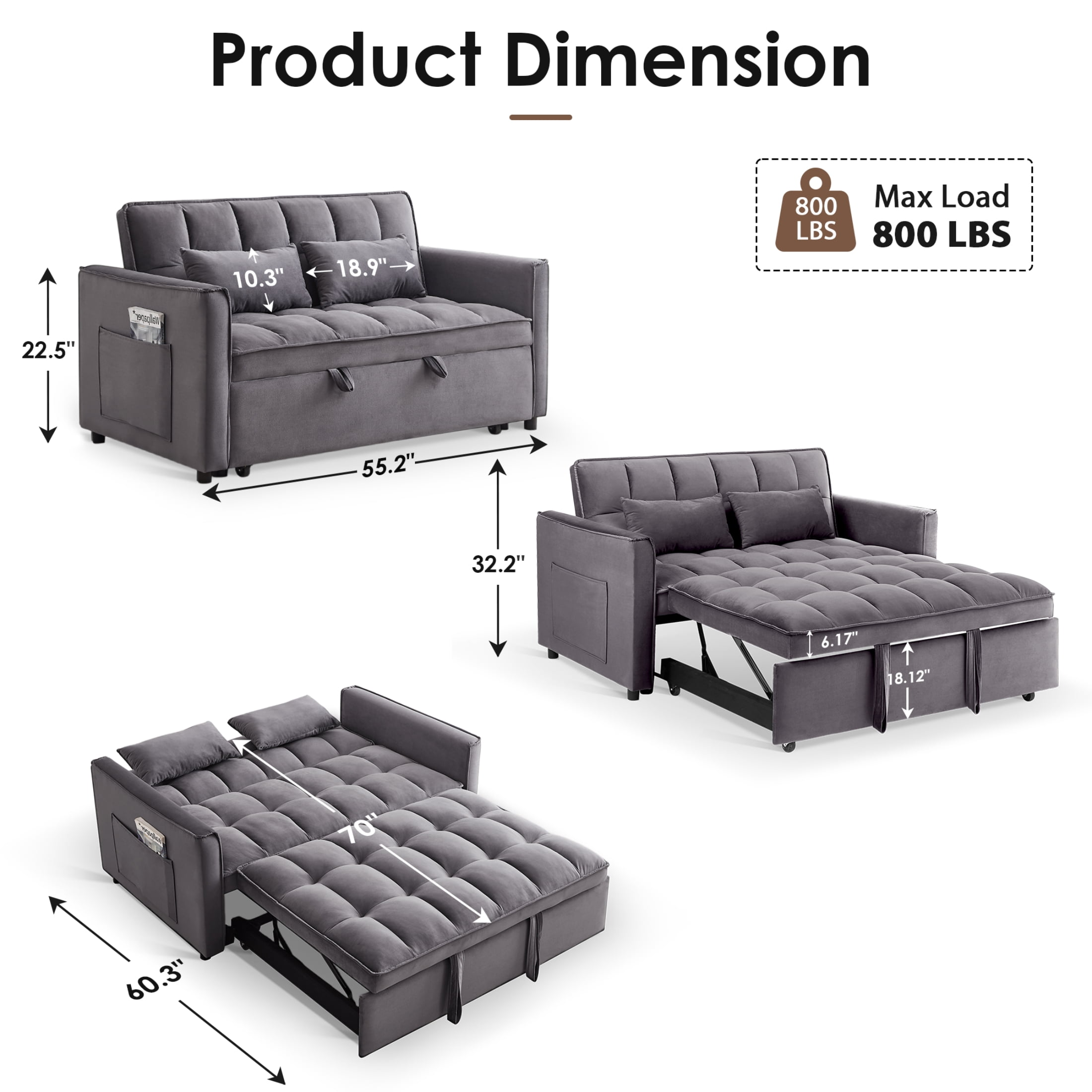 Sofa Bed, Dark Gray