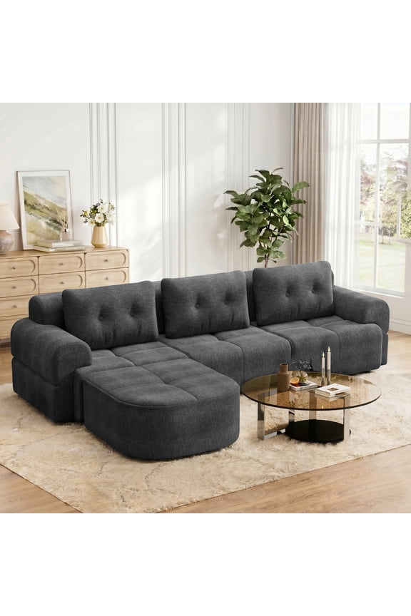 112" Modern L Shaped Modular Sectional Sofa, Cloud Sectional Deep Seat Couch, 4 Seater High-Density Memory Foam Couch Chenille Sofa, Boneless Couches for Living Room, No Assembly, Grey