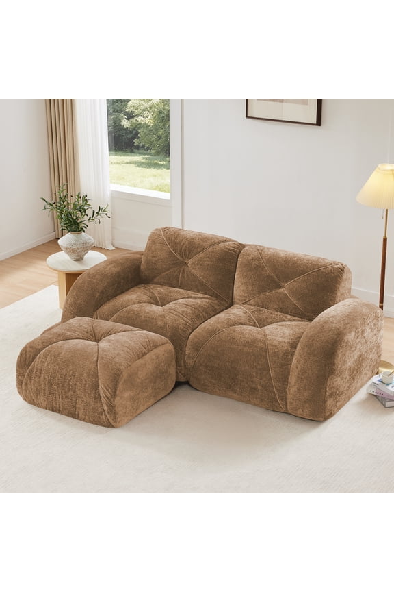40" 2-Seat L-Shaped Modular Sectional with 1 Ottoman, Anti-Slip Deep Seat Cloud Sofa, Ready to Use