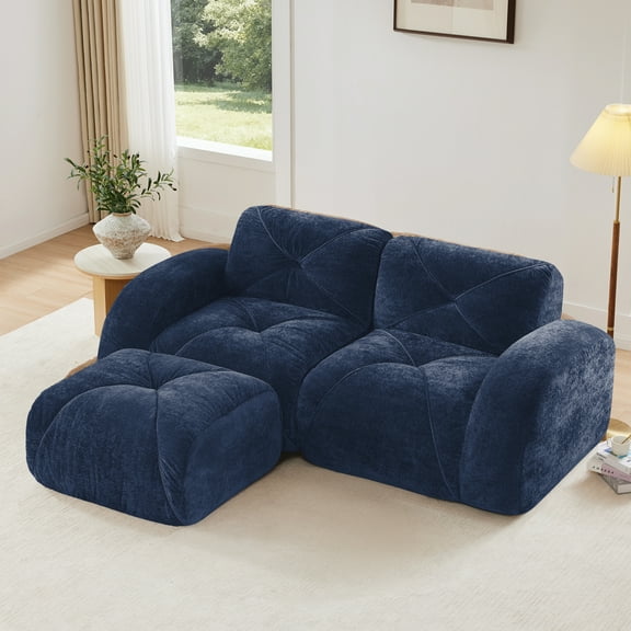 AISWORD 40" 2-Seat L-Shaped Modular Sectional with 1 Ottoman, Anti-Slip Deep Seat Cloud Sofa, Ready to Use