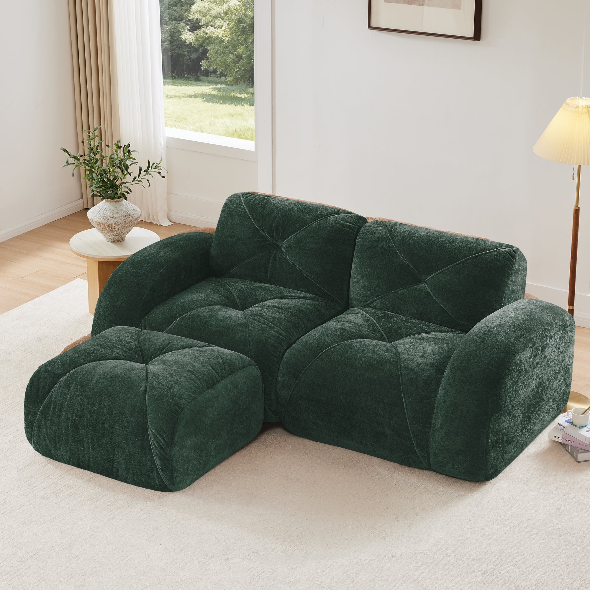 AISWORD 40" 2-Seat L-Shaped Modular Sectional with 1 Ottoman, Anti-Slip Deep Seat Cloud Sofa, Ready to Use