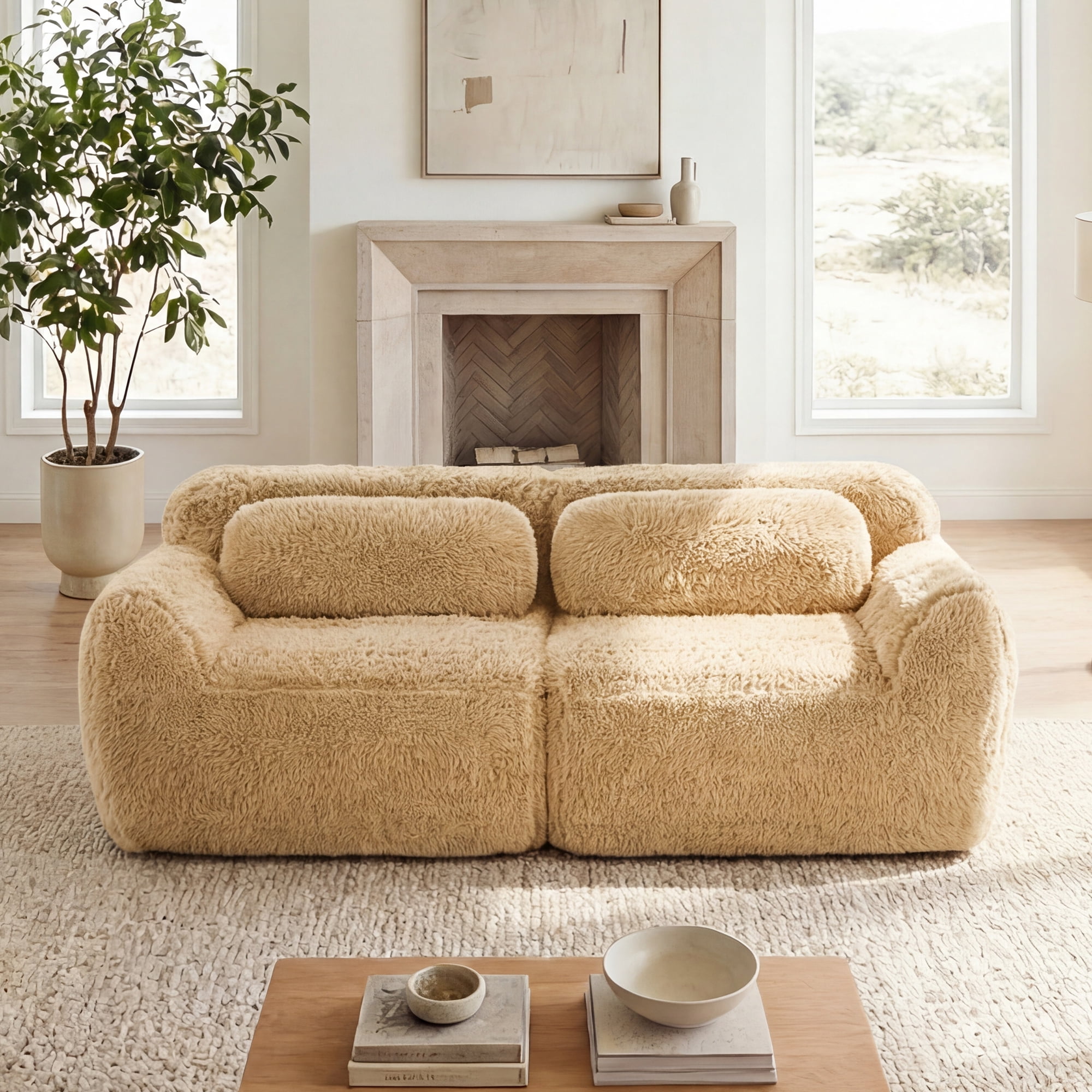 AISWORD 40" 2-Seat Modular Cloud Loveseat, Premium Plush Fabric Boneless Sofa with 32D High-Density Foam&Anti-Slip Bottom