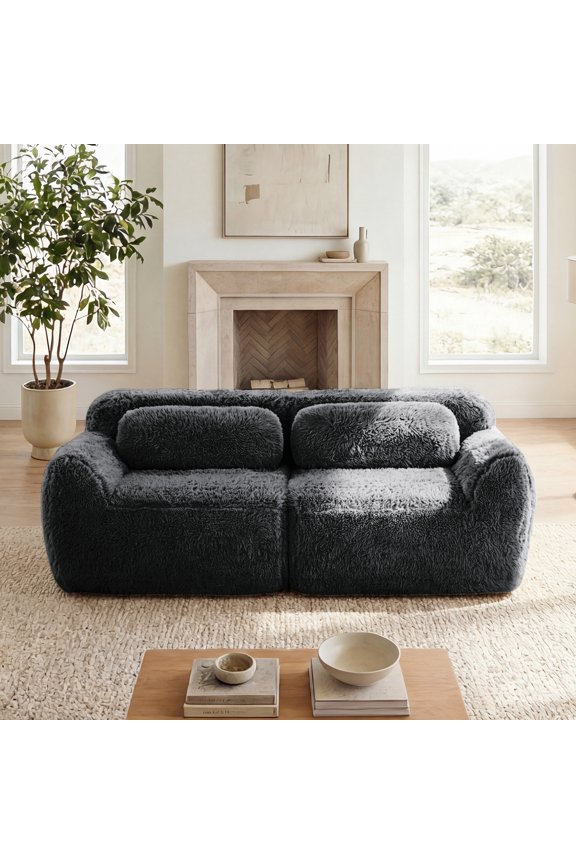 40" 2-Seat Modular Cloud Loveseat, Premium Plush Fabric Boneless Sofa with 32D High-Density Foam&Anti-Slip Bottom