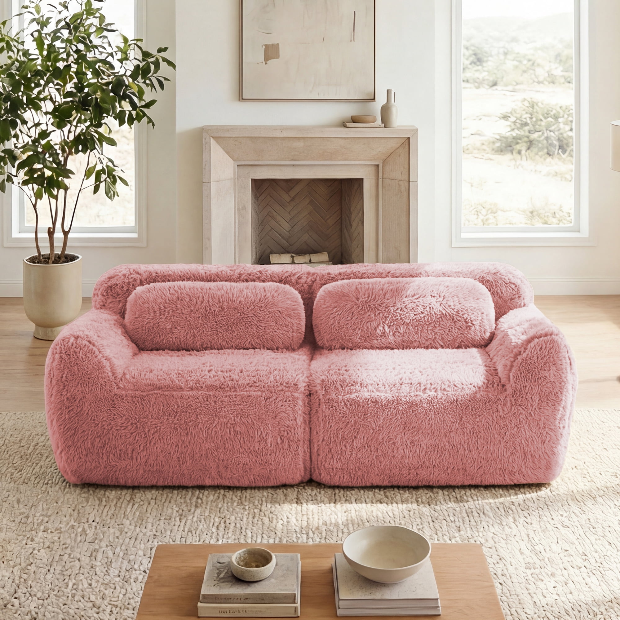 AISWORD 40" 2-Seat Modular Cloud Loveseat, Premium Plush Fabric Boneless Sofa with 32D High-Density Foam&Anti-Slip Bottom