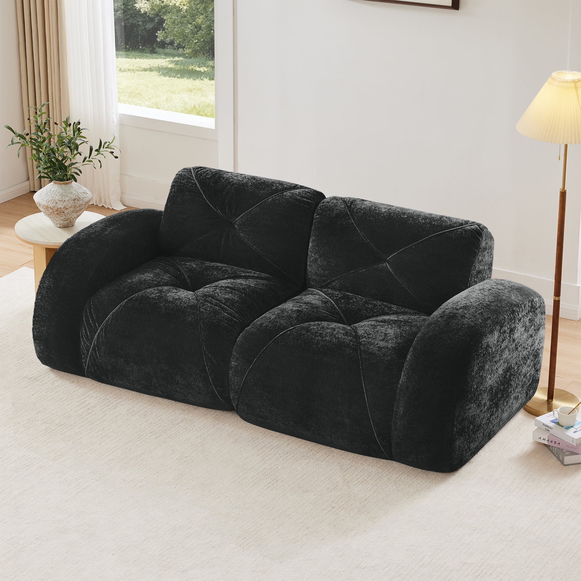 AISWORD 40" 2-Seat Modular Cloud Loveseat, Soft Velvet Boneless Sofa with Anti-Slip Bottom, No Assembly Required