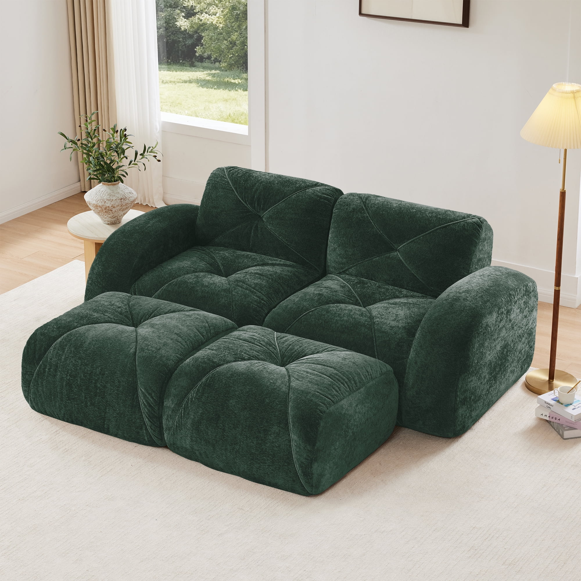 AISWORD 40" 2-Seat U-Shaped Modular Daybed with 2 Ottomans, Anti-Slip Ultra Soft Cloud Sofa, No Assembly Required