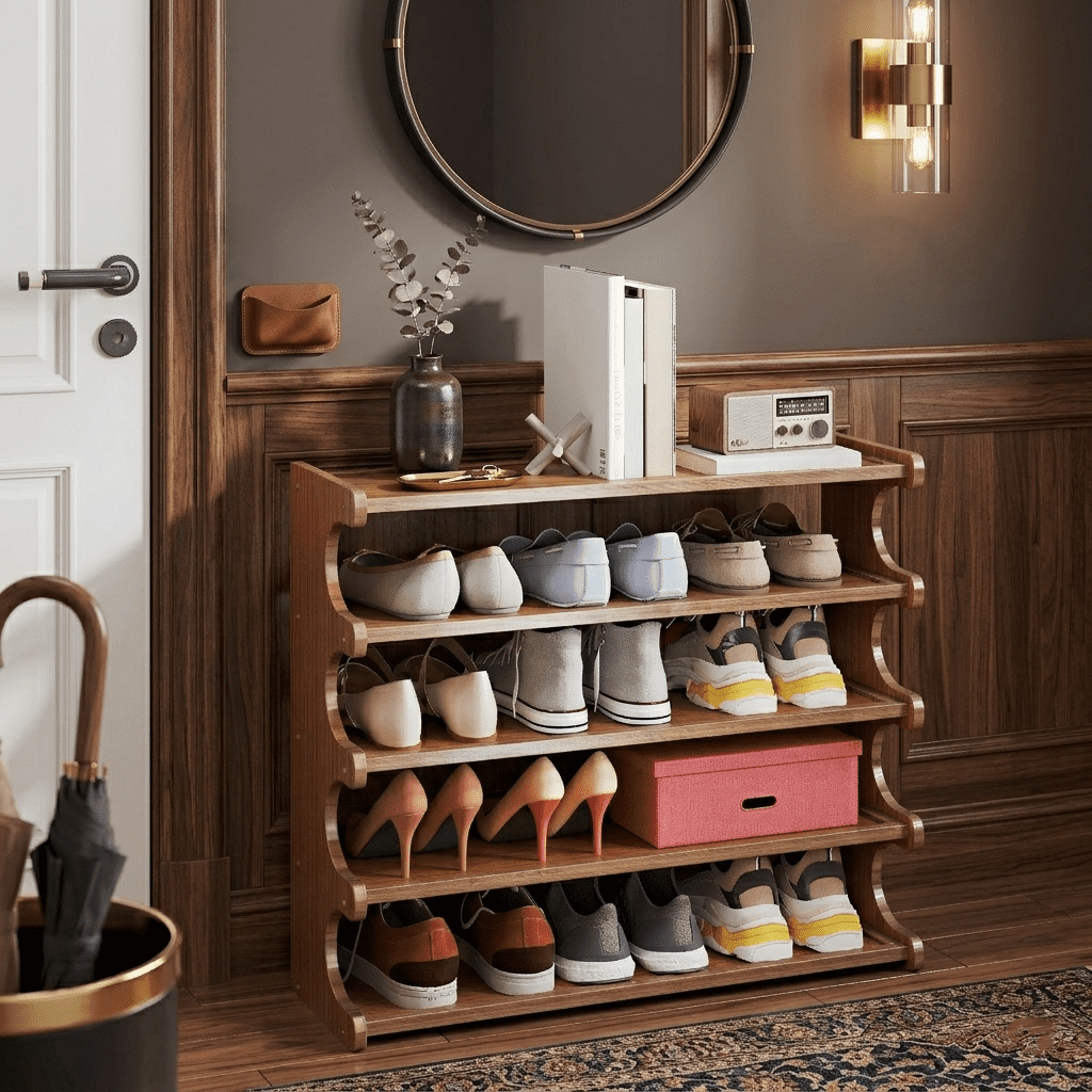 AISWORD 5-Tier Bamboo Shoe Rack Organizer,Free-Standing Shoe Storage Shelf for Entryway,Closet,Bedroom