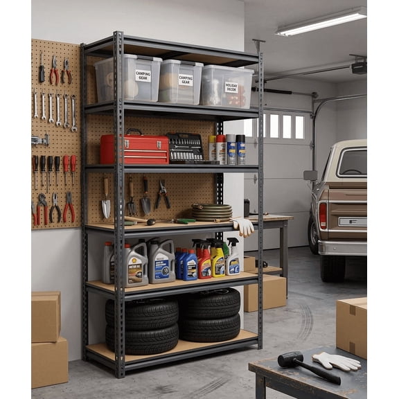 AISWORD 5-Tier Heavy Duty Garage Shelving Unit,2000 lbs Capacity Adjustable Metal Storage Rack,Free-Standing Utility Shelves for Warehouse,Home,Basement,12"D x 28"W x 60"H
