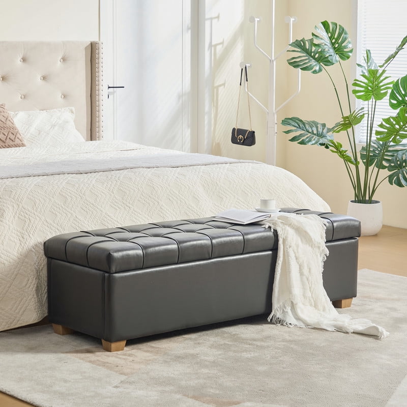 AISWORD 60.2"W Upholstered PU Storage Bench,Tufted Flip-Top Ottoman for Living Room, Bedroom, Entryway