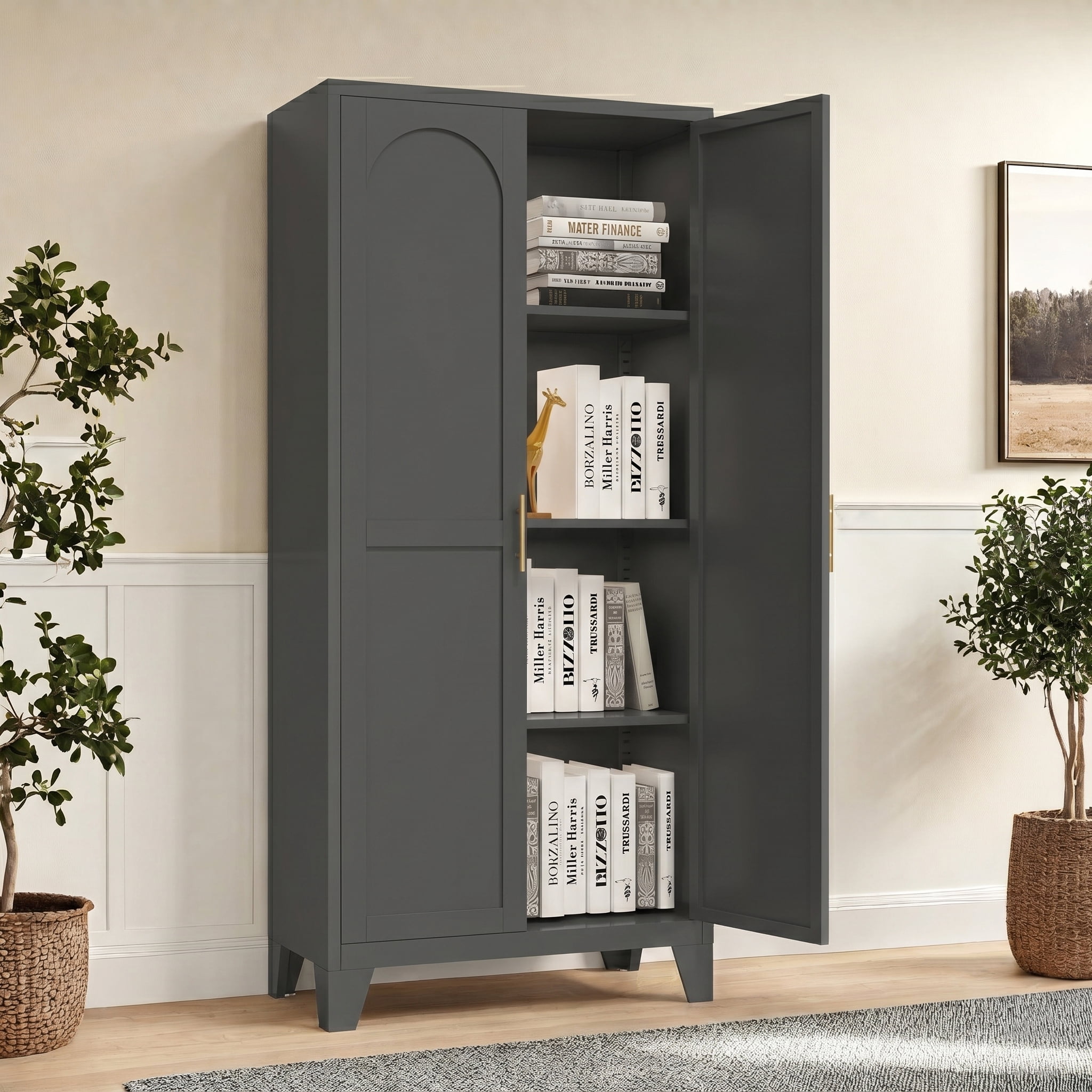 AISWORD 61" Tall Metal Storage Cabinet with Adjustable Shelves, 2 Doors Steel Cabinet for Office, Garage, Utility Room, Kitchen Storage, Black