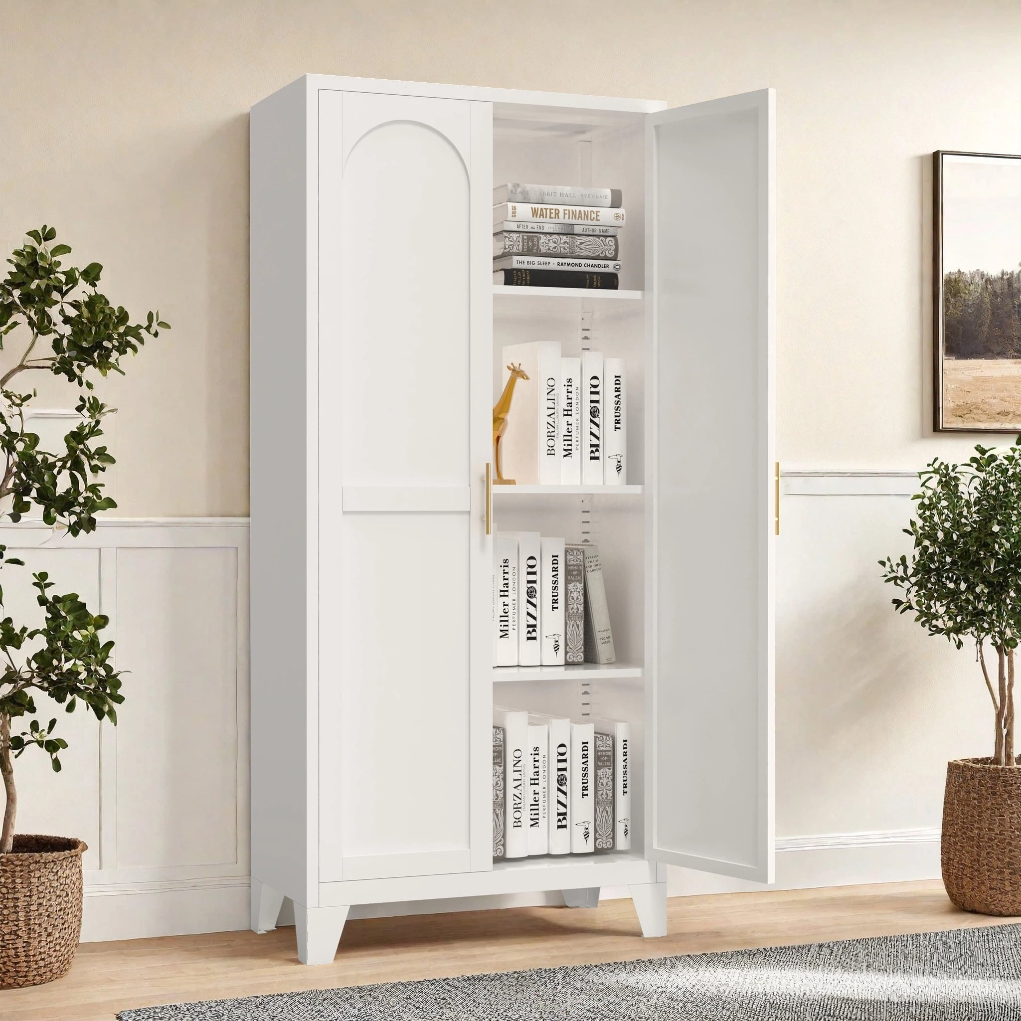AISWORD 61" Tall Metal Storage Cabinet with Adjustable Shelves, 2 Doors Steel Cabinet for Office, Garage, Utility Room, Kitchen Storage, White