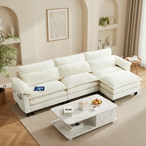 Avobird Cloud Couch Modular Sectional Sofa for Living Room, 113" L Shaped Convertible Couch Chenille Thick Cushion with Ottoman and USB Charging, Dual Cushions, Beige