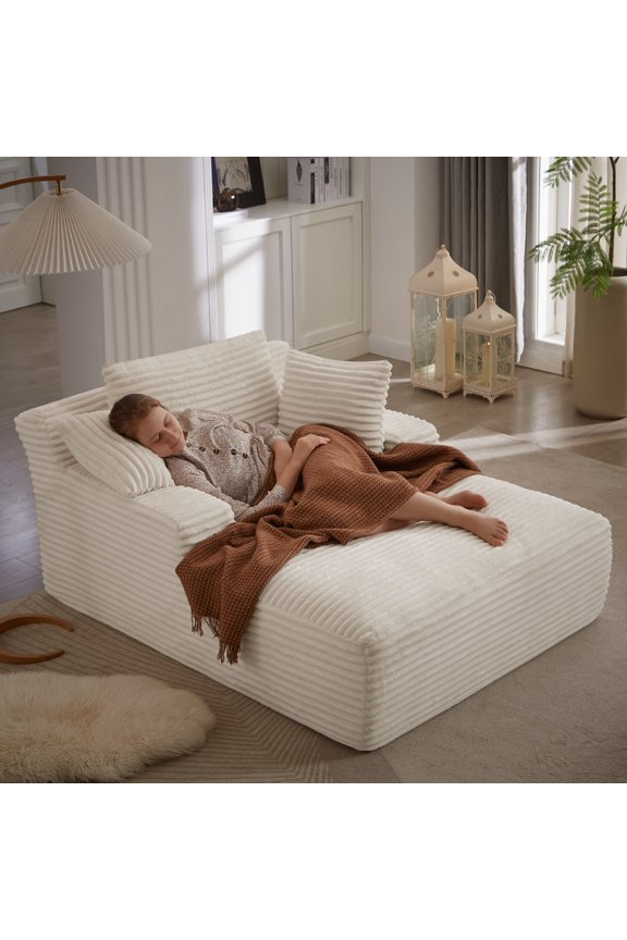 66" Oversized Indoor Chaise Lounge Chair, Corduroy Fabric Modern Sofa Couch with High-Density Foam, Ergonomic Comfy Sleeper Sofa, No Assembly Required