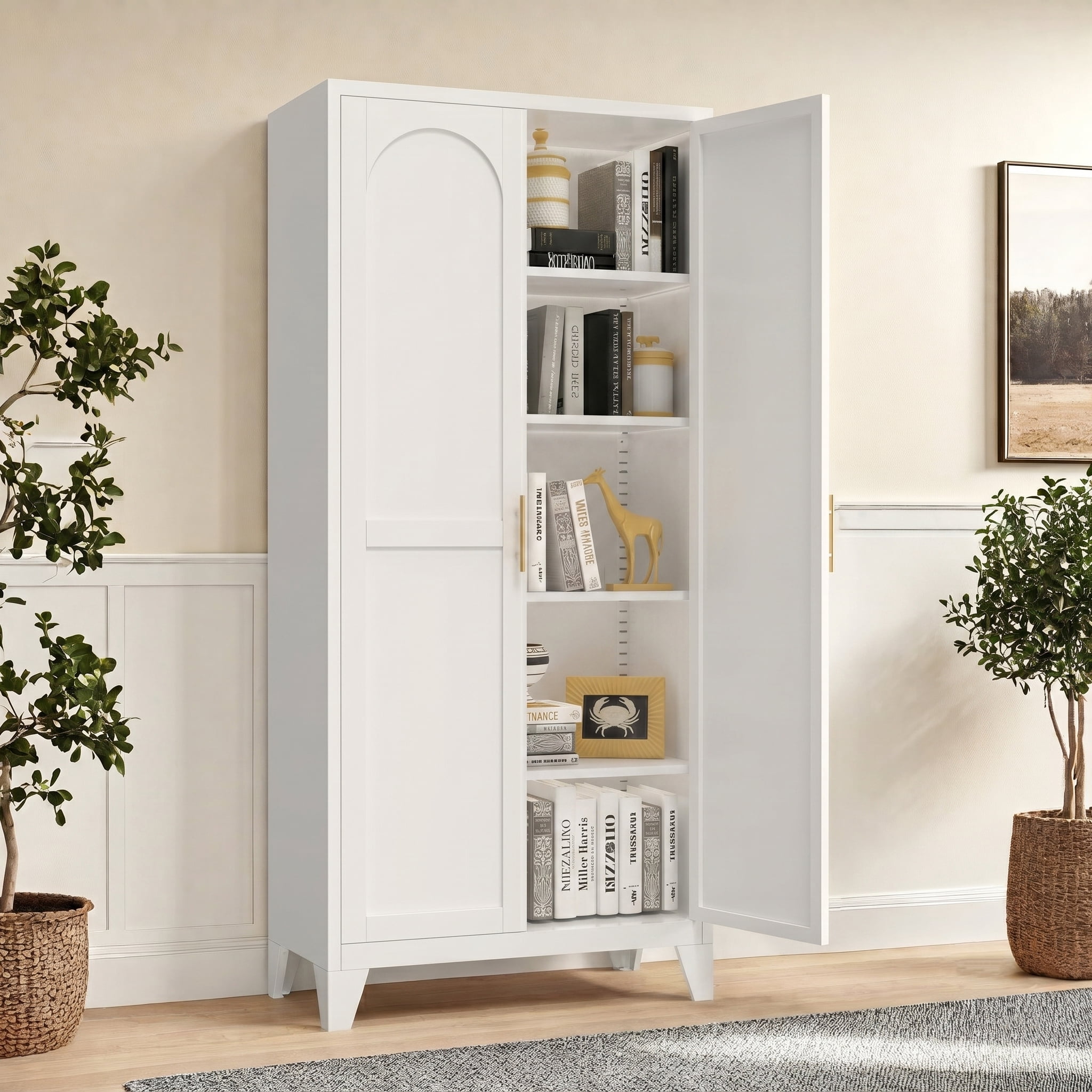 AISWORD 71" Tall Metal Storage Cabinet with Adjustable Shelves, 2 Doors Steel Cabinet for Office, Garage, Utility Room, Kitchen Storage, White