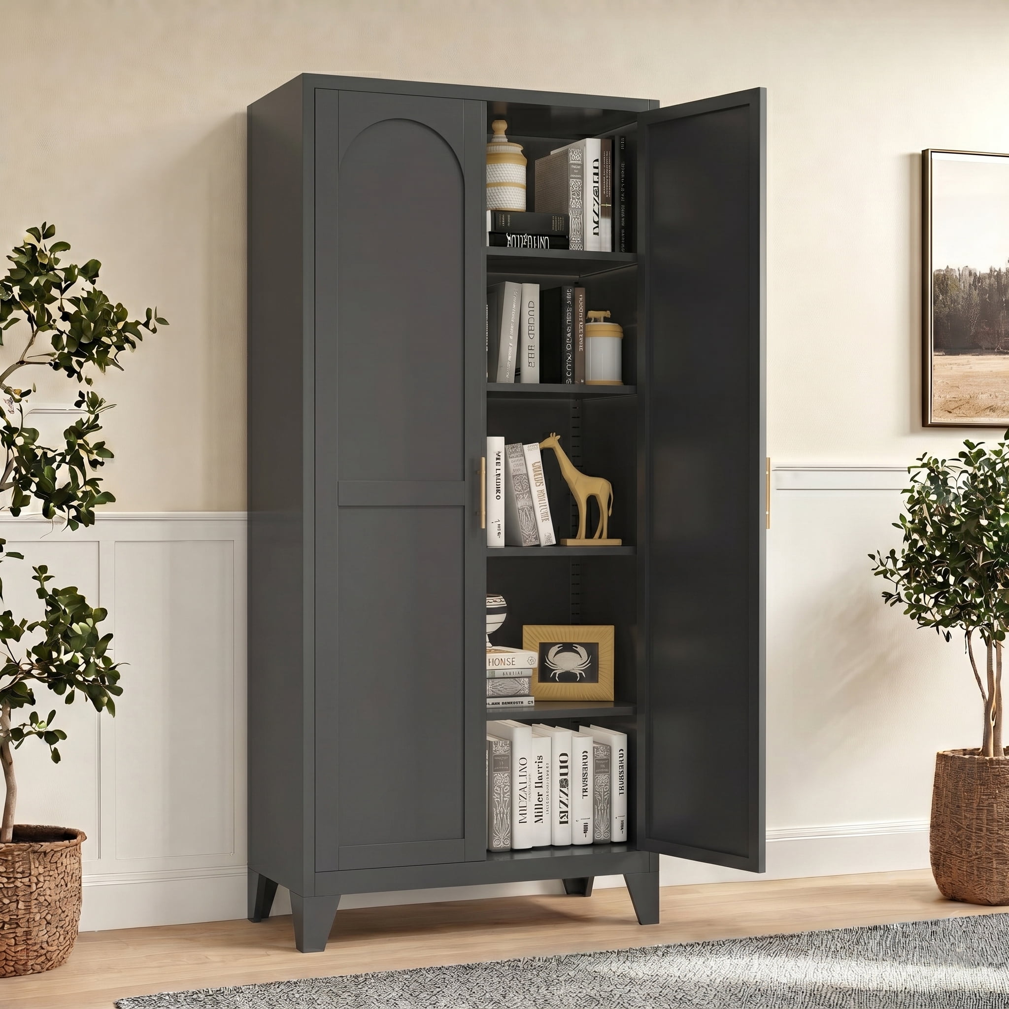 AISWORD 71" Tall Metal Storage Cabinet with Adjustable Shelves, 2 Doors Steel Cabinet for Office, Garage, Utility Room, Kitchen Storage, Black