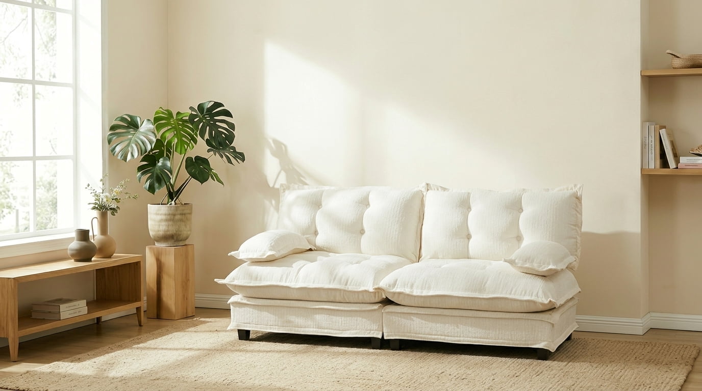 AISWORD 77" 2-Seater Modular Sectional Cloud Sofa, Chenille Fabric Deep Seat Couch with Lattice Decored Cushions