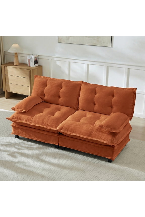 77" 2-Seater Modular Sectional Cloud Sofa, Chenille Fabric Deep Seat Couch with Lattice Decored Cushions