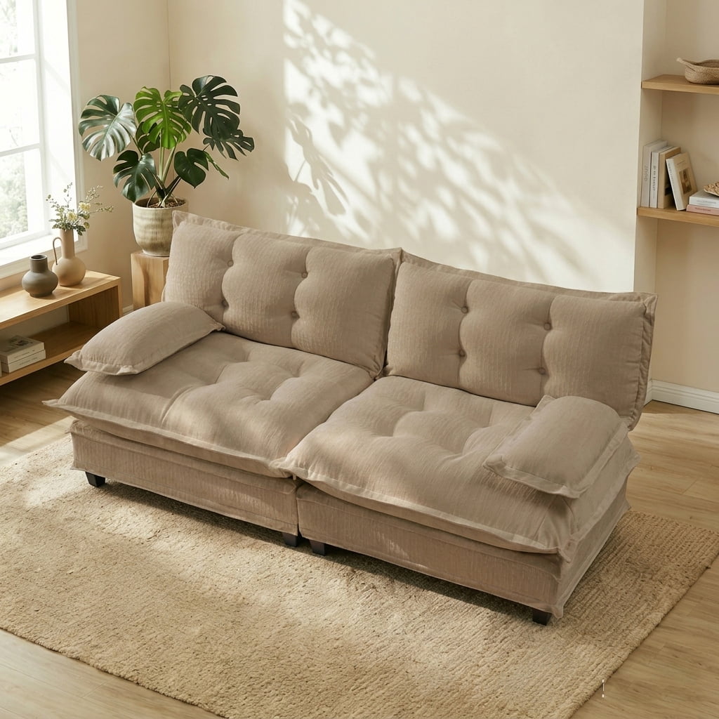 AISWORD 77" 2-Seater Modular Sectional Cloud Sofa, Chenille Fabric Deep Seat Couch with Lattice Decored Cushions