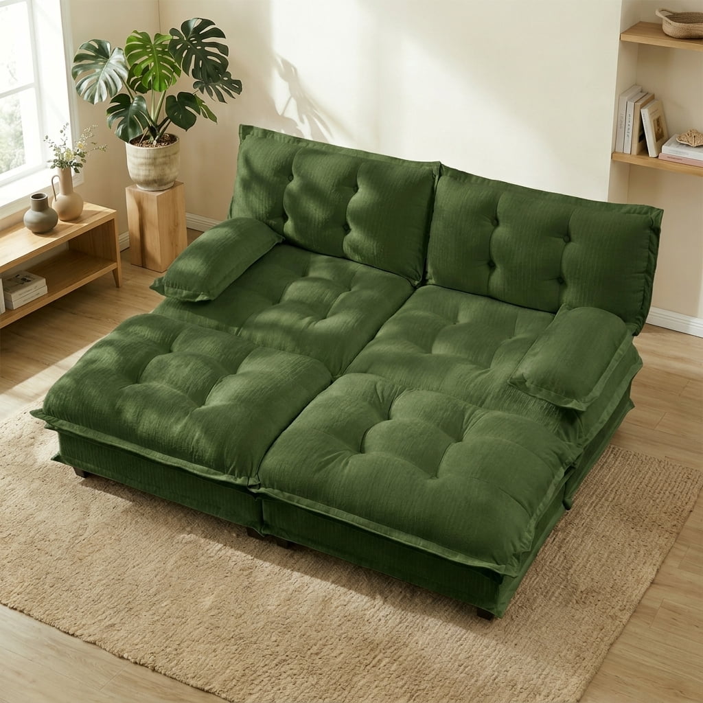 AISWORD 77" Sleeper Modular Sectional Cloud Sofa with 2 Ottomans, Chenille Fabric Deep Seat Couch with Lattice Decored Cushions