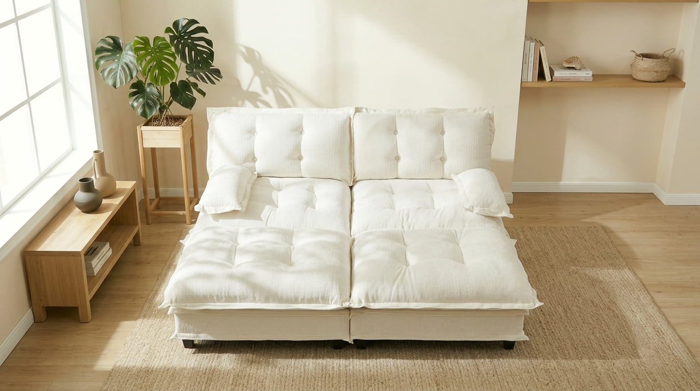 AISWORD 77" Sleeper Modular Sectional Cloud Sofa with 2 Ottomans, Chenille Fabric Deep Seat Couch with Lattice Decored Cushions