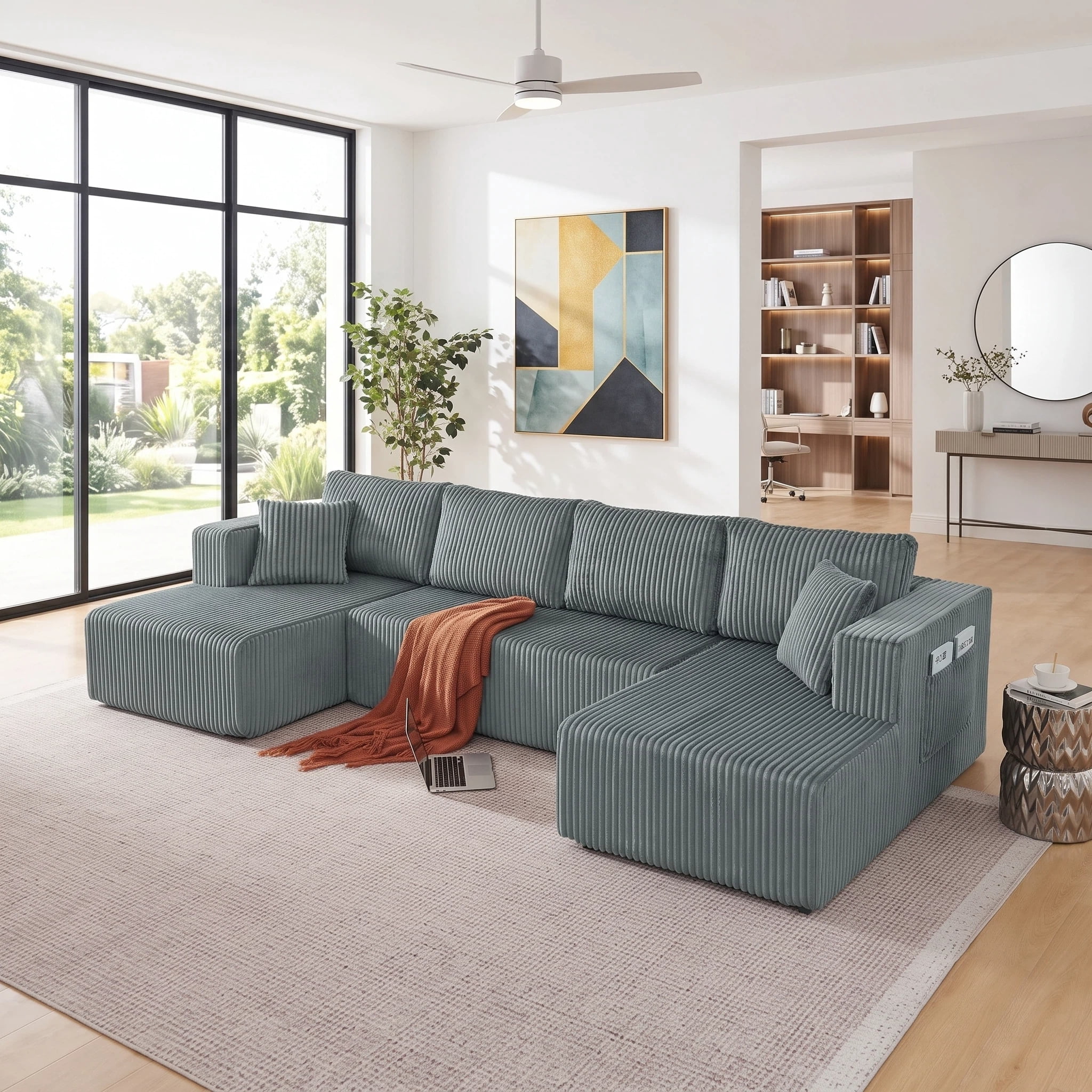 AISWORD 132" U Shaped Modular Sectional Sofa, Comfy Cloud Boneless Sofa with Chaise and Side Pockets, Memory Foam Sleeper Sofa for Living Room, Gray