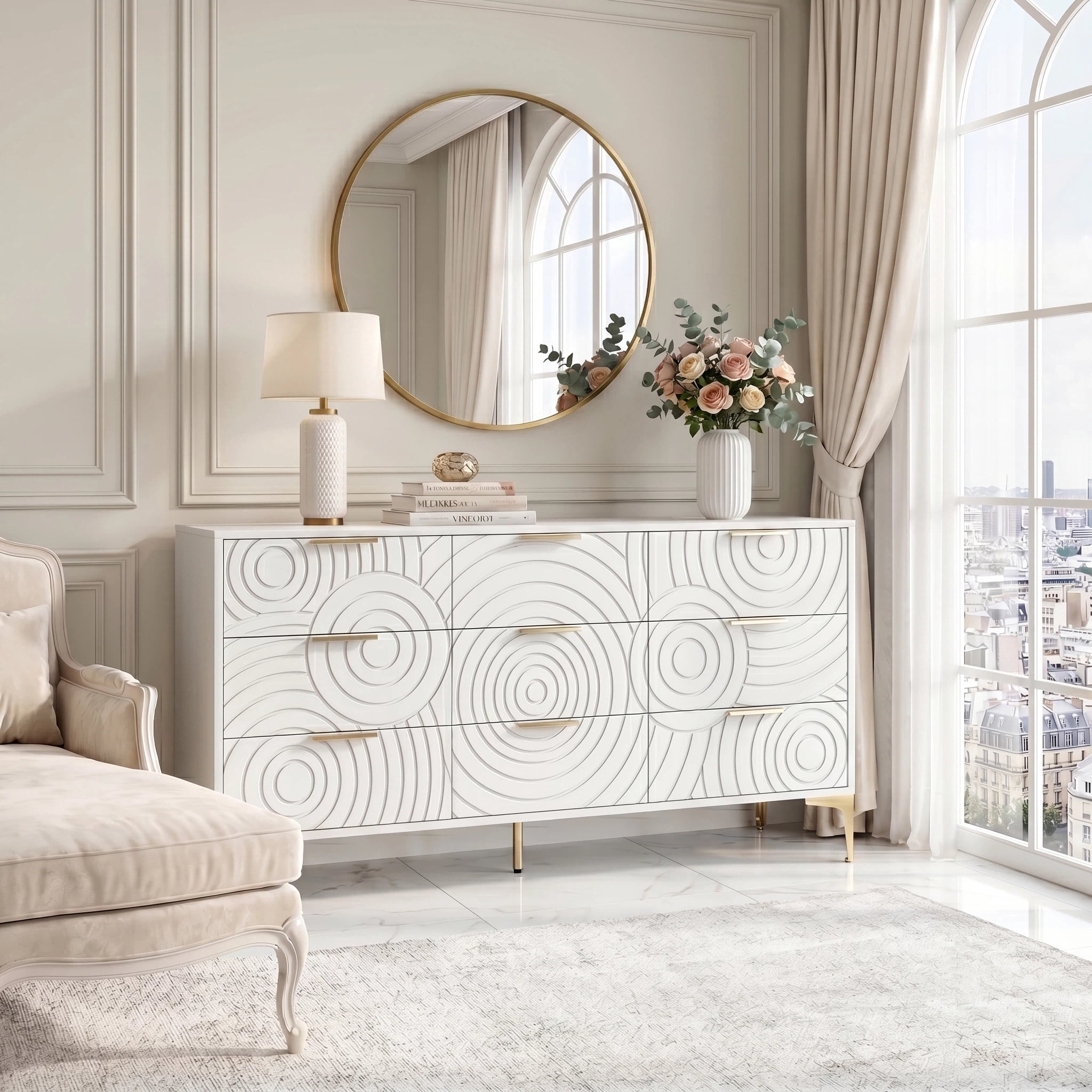 AISWORD 9 Drawer Dresser, Modern Wooden Dresser Chest with Metal Handles, Large Storage for Bedroom, White