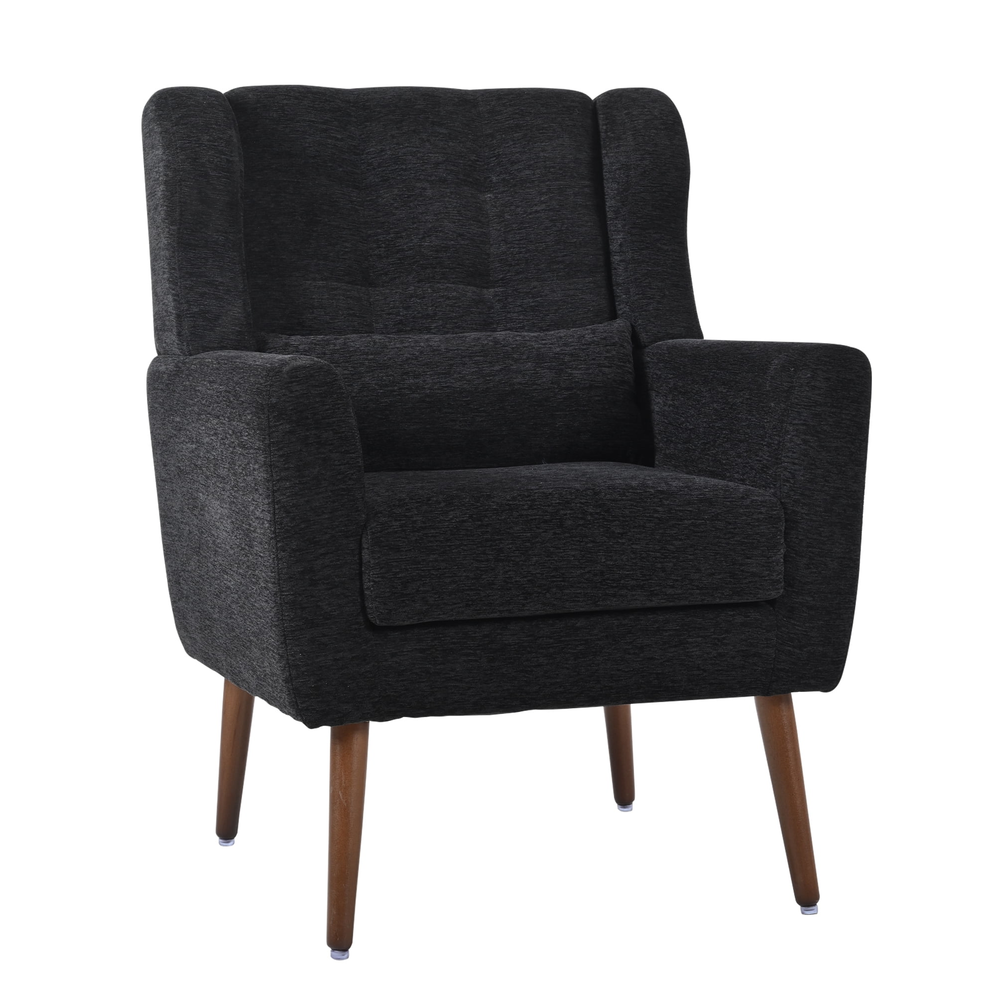 AISWORD Modern Accent Chair, Upholstered Armchair with Pillow, Fabric Single Sofa Chair with Lounge Seat and Wood Legs Accent Chair for Living Room Bedroom Small Spaces, Black