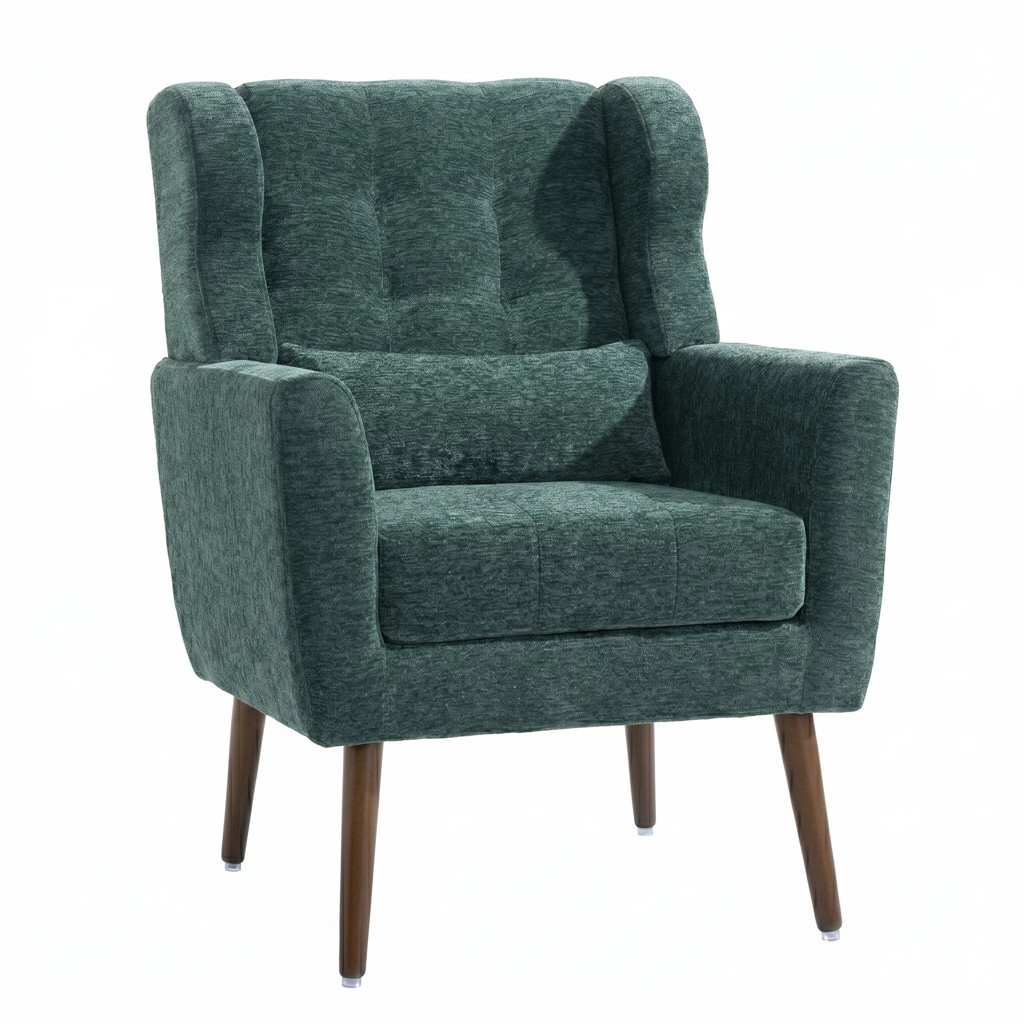AISWORD Modern Accent Chair, Upholstered Armchair with Pillow, Fabric Single Sofa Chair with Lounge Seat and Wood Legs Accent Chair for Living Room Bedroom Small Spaces, Blackish Green